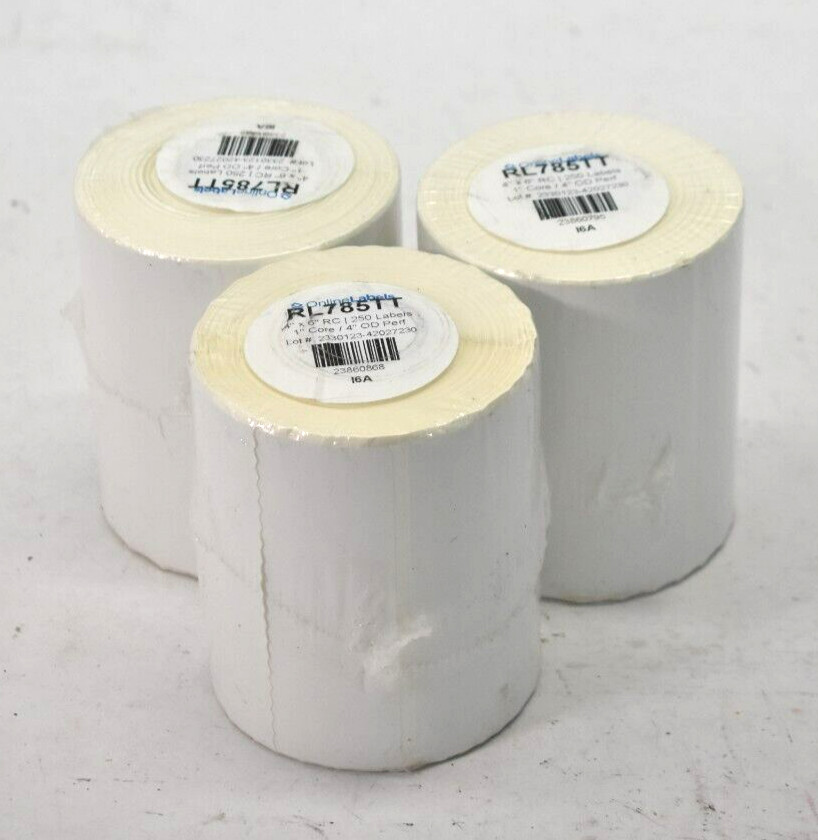 Lot of 3 Online Labels Thermal Paper Rolls 4″ x 6″ 250 Labels/Roll RL785TT White