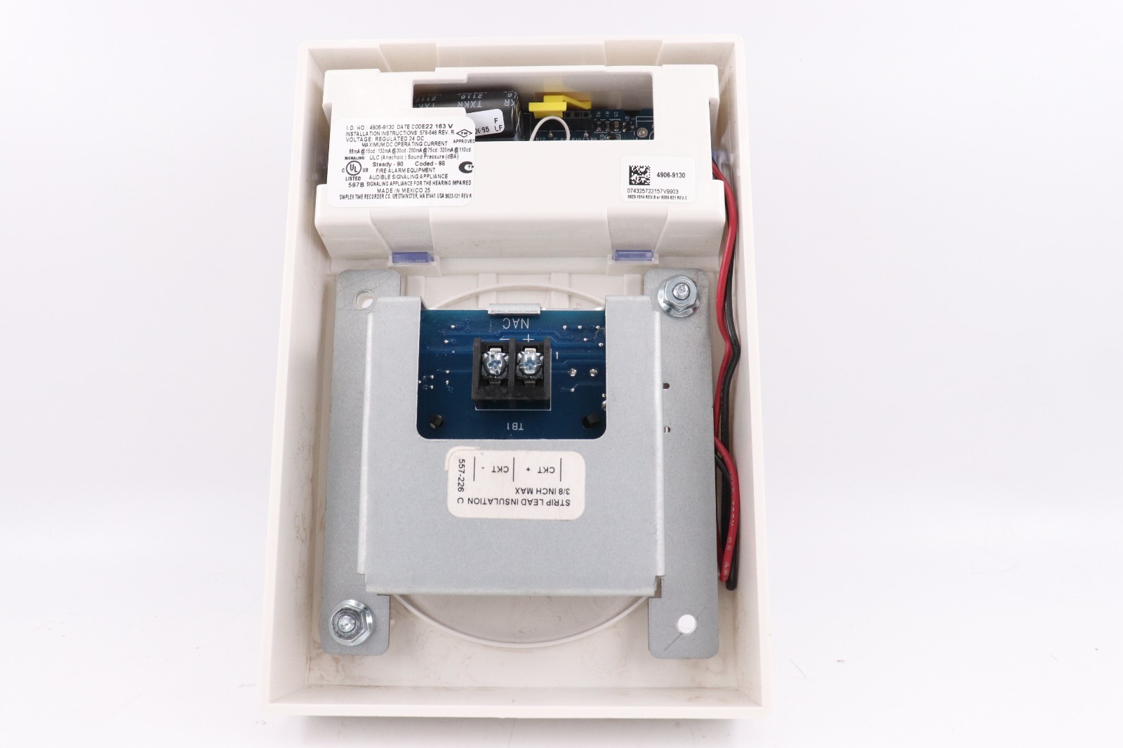 SIMPLEX 4906-9130 A/V M-C NON-ADDRESSABLE CEILING MOUNT HORN STROBE, WHITE