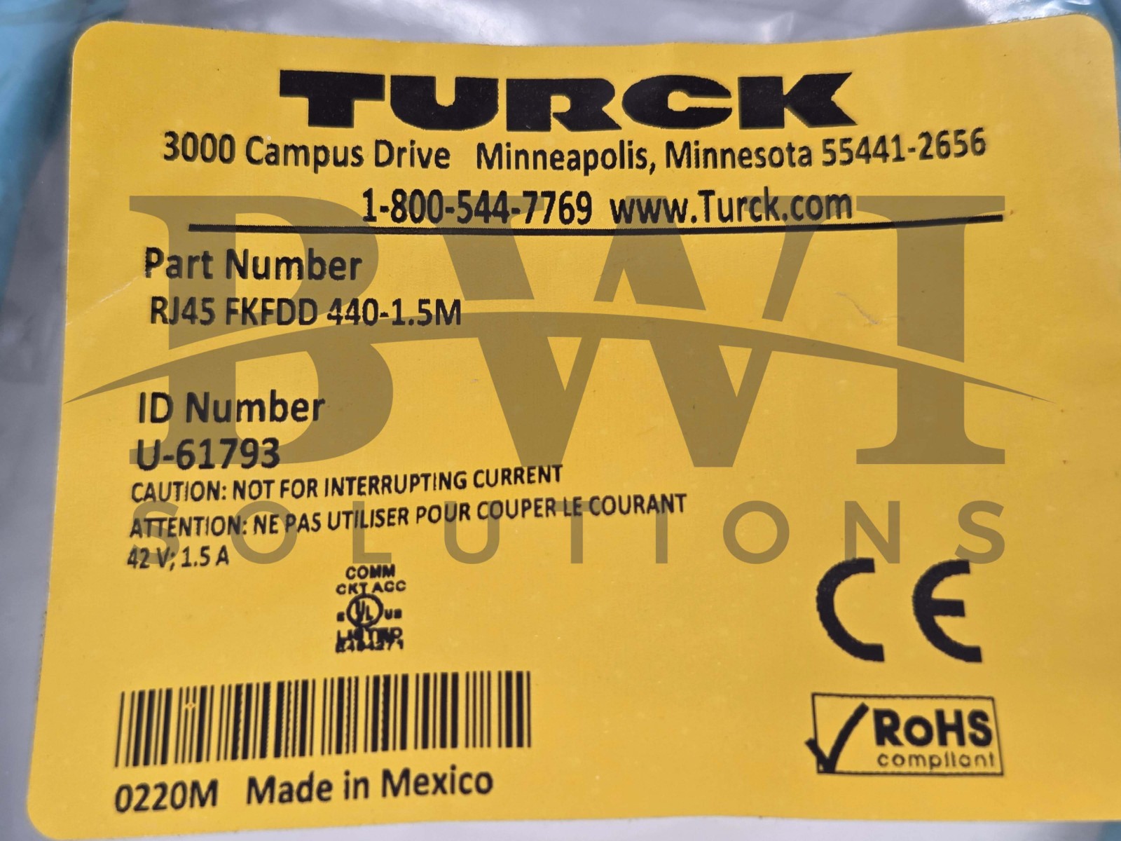SEALED Turck RJ45 FKFDD 440-1.5M Female M12 Ethernet Receptacle U-61793 Lot of 5