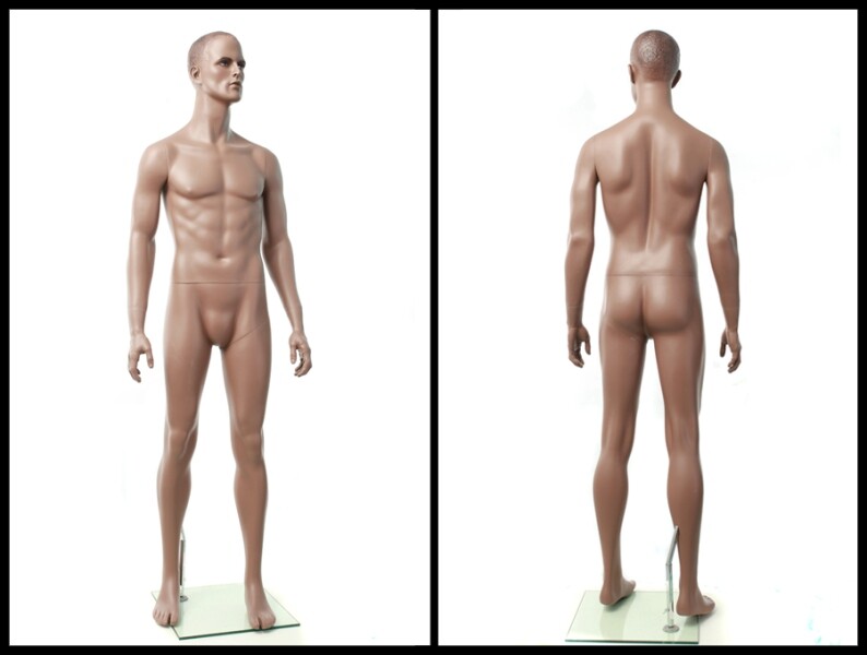 African American Male Adult Muscular Fiberglass Realistic Mannequin with Base