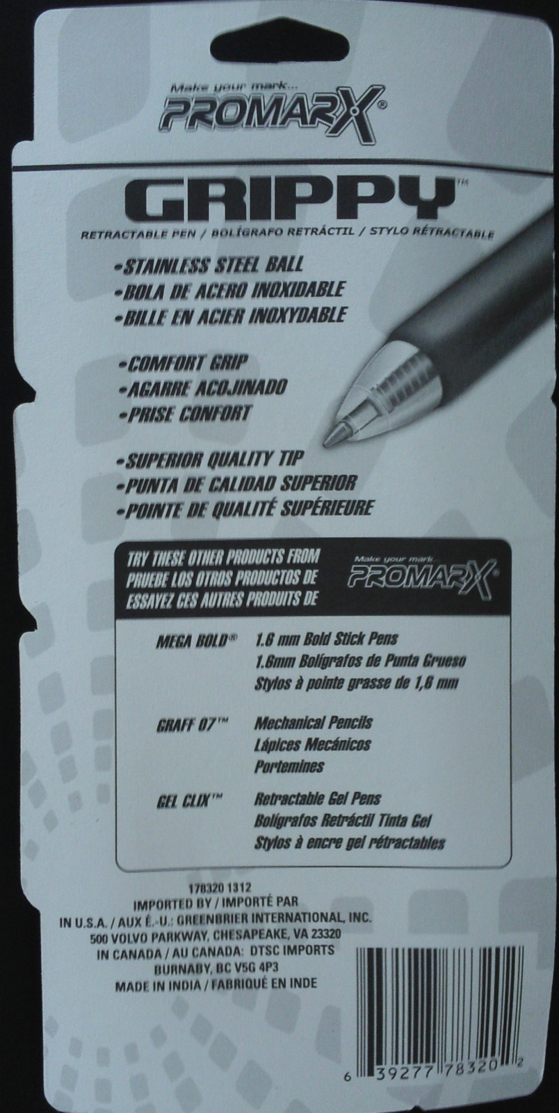 PROMARX GRIPPY RETRACTABLE BALLPOINT PENS BLUE Ink Medium 1.0 mm 4 Pens/Pk