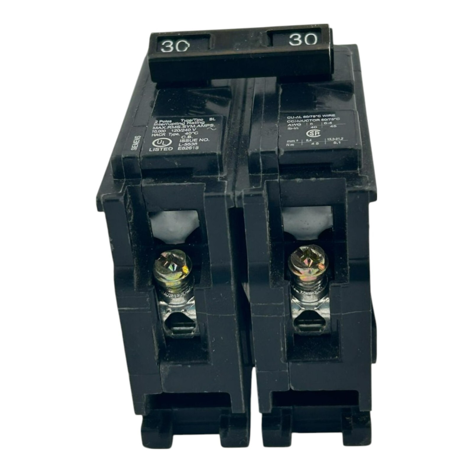 USED Siemens B230 30A 2P 120/240V 50/60Hz 10kA Plug-In Circuit Breaker