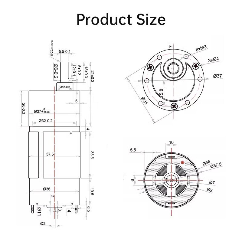 JGB37-555 Reduction Gear Motor DC 12V 24V Reversible High Torque Metal Gearbox