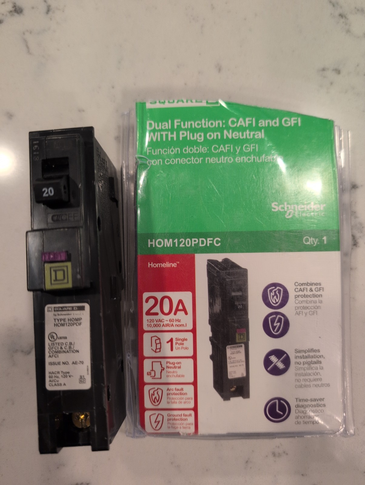 Square D HOM120PDF 120V 20A Single-Pole Circuit Breaker