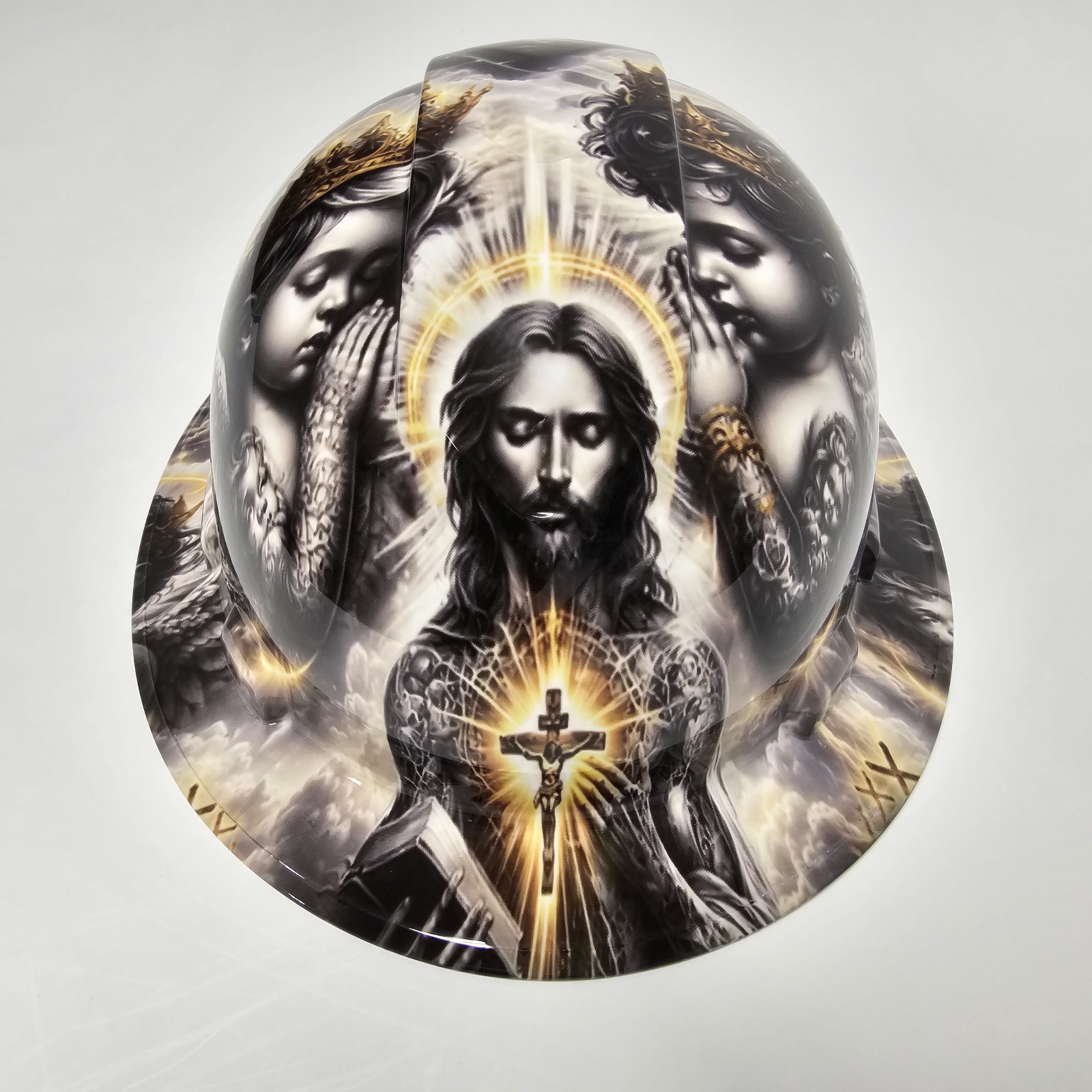 full brim hard hat custom hydro dipped IN JESUS WITH CHERUBS LIVE IN THE LIGHT