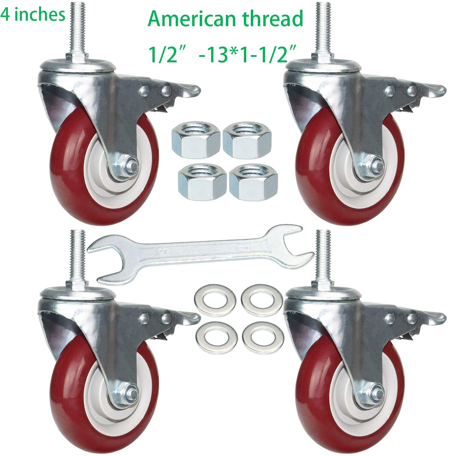 4 Inch Swivel Stem Casters Heavy Duty American Size UNC 1/2″-13X1-1/2 Stem Threa