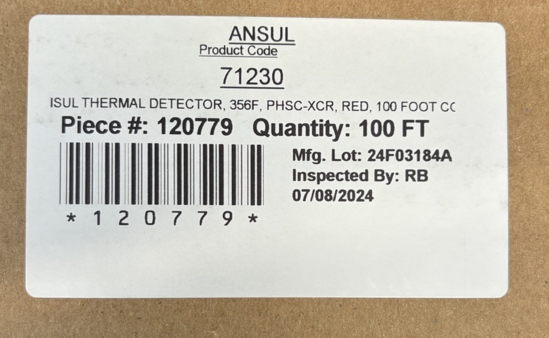 Ansul Linear Heat Detector( Fixed Temp-356F P/N P/N 71220
