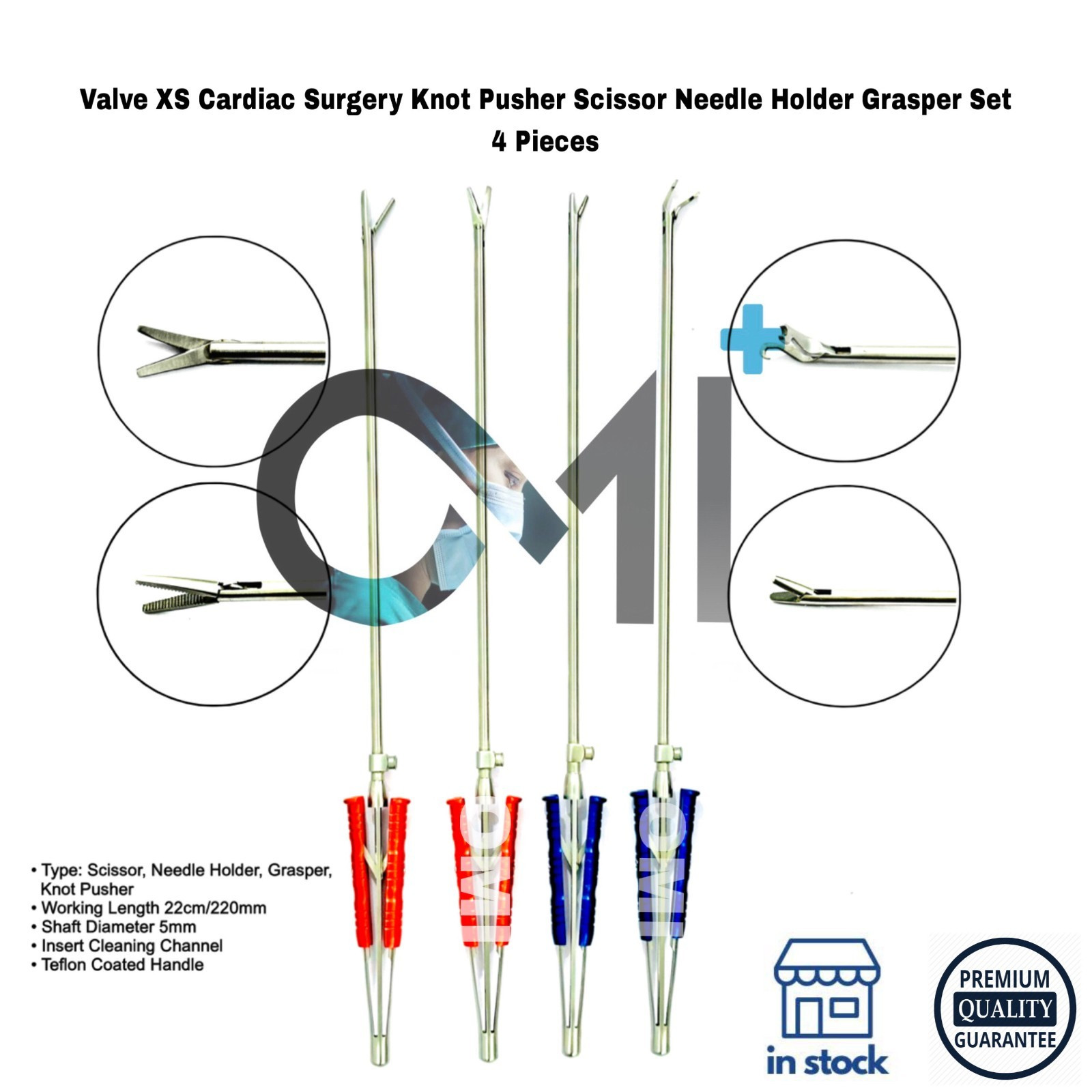 Valve XS MICS Knot Pusher, Scissors, Forceps & Needle Holder Set Cardiac Surgery