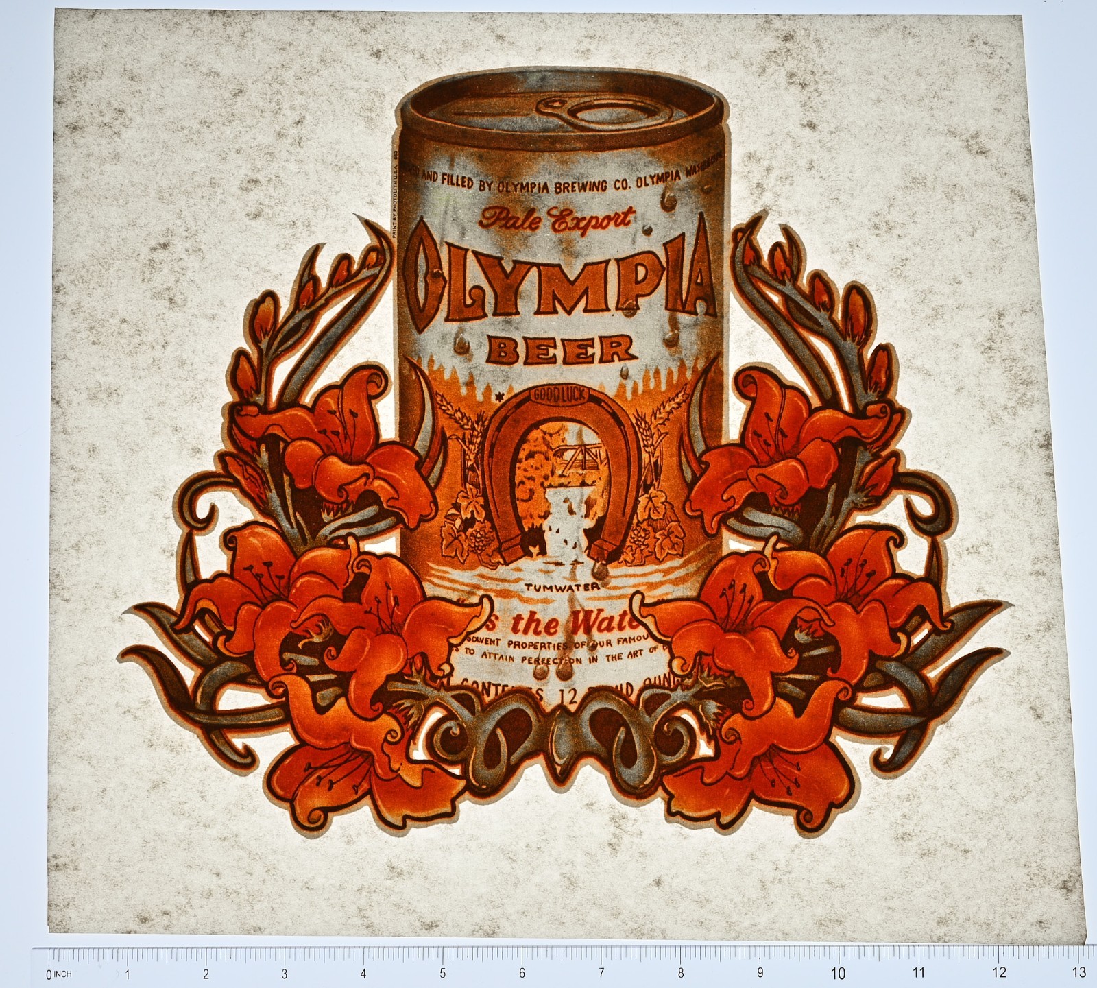 VINTAGE 1970s Heat Transfer | Olympia Beer Can with Flowers – Photolith