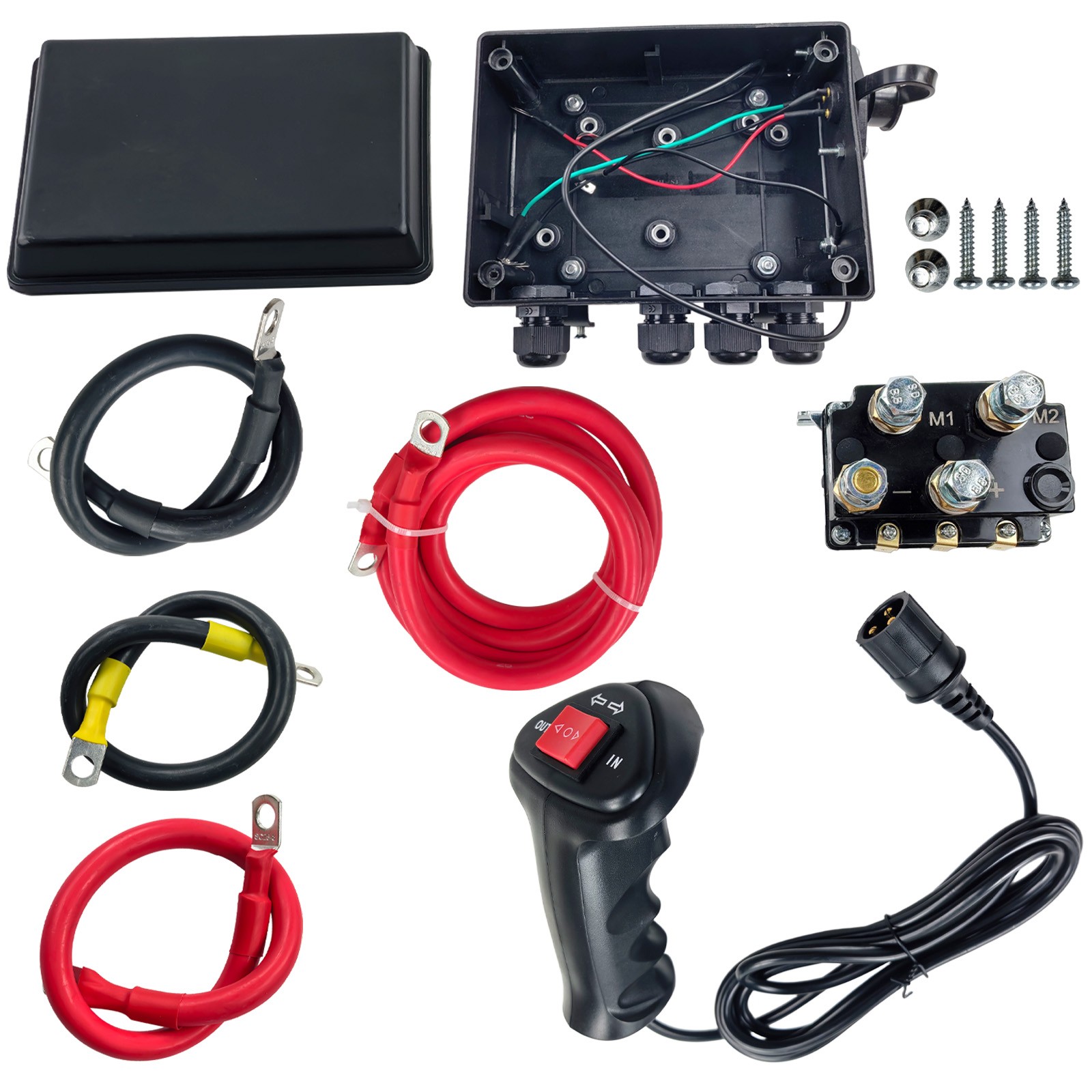 12V 8000lb Winch Solenoid Contactor Relay kit w/Control Box 4 Pre-Wired Cables