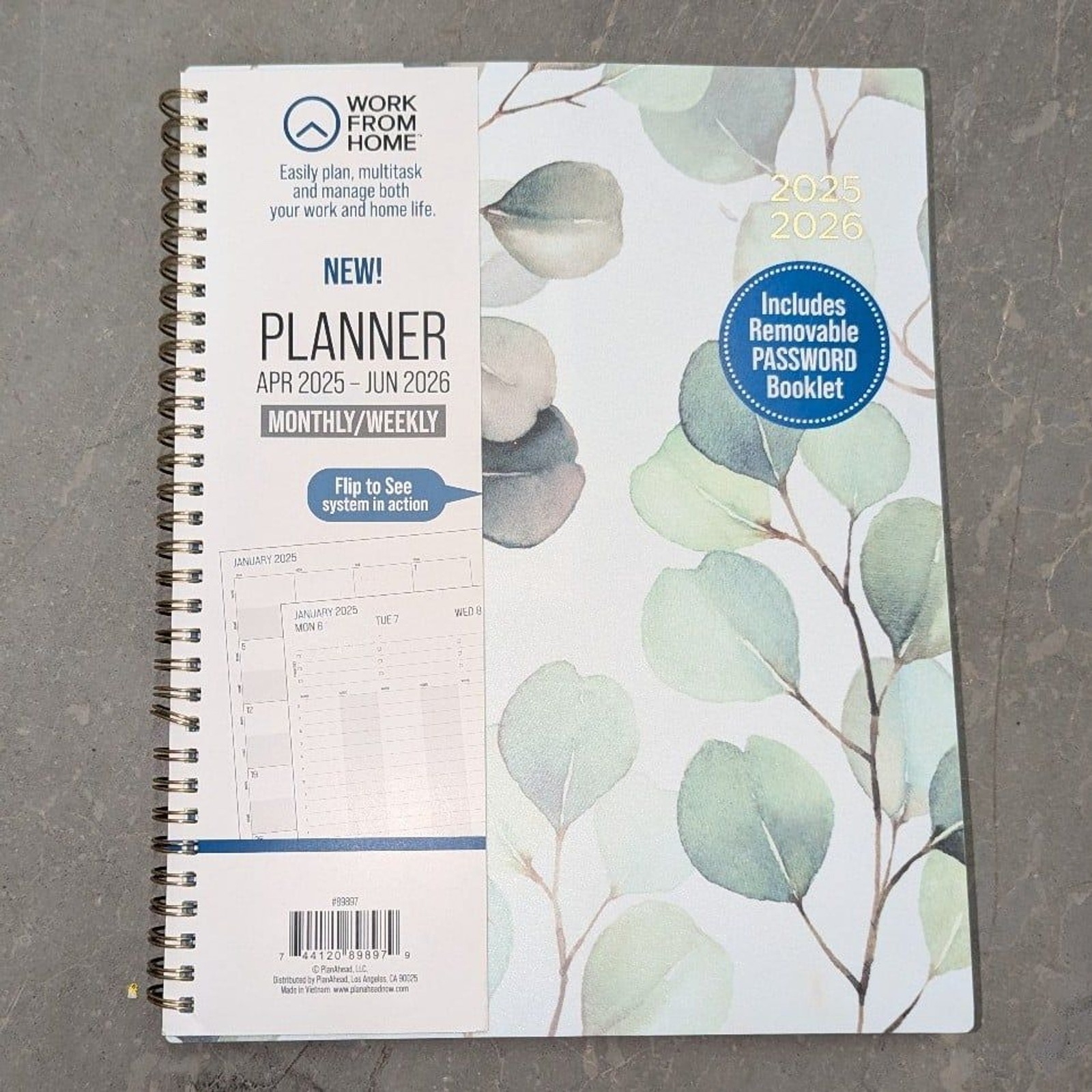 Work from Home Monthly Weekly Large Planner – Green Leaves NWT 9″ X 11″