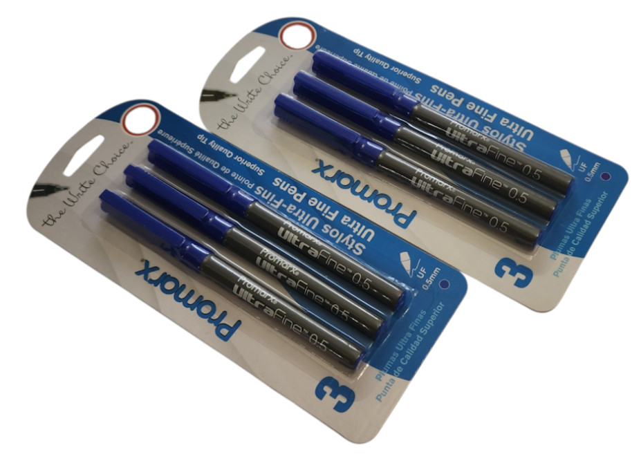 6 PENS 2 PACKS Promarx® ULTRA FINE PENS PRECISE AND VIVID LINES BLUE INK 0.5mm