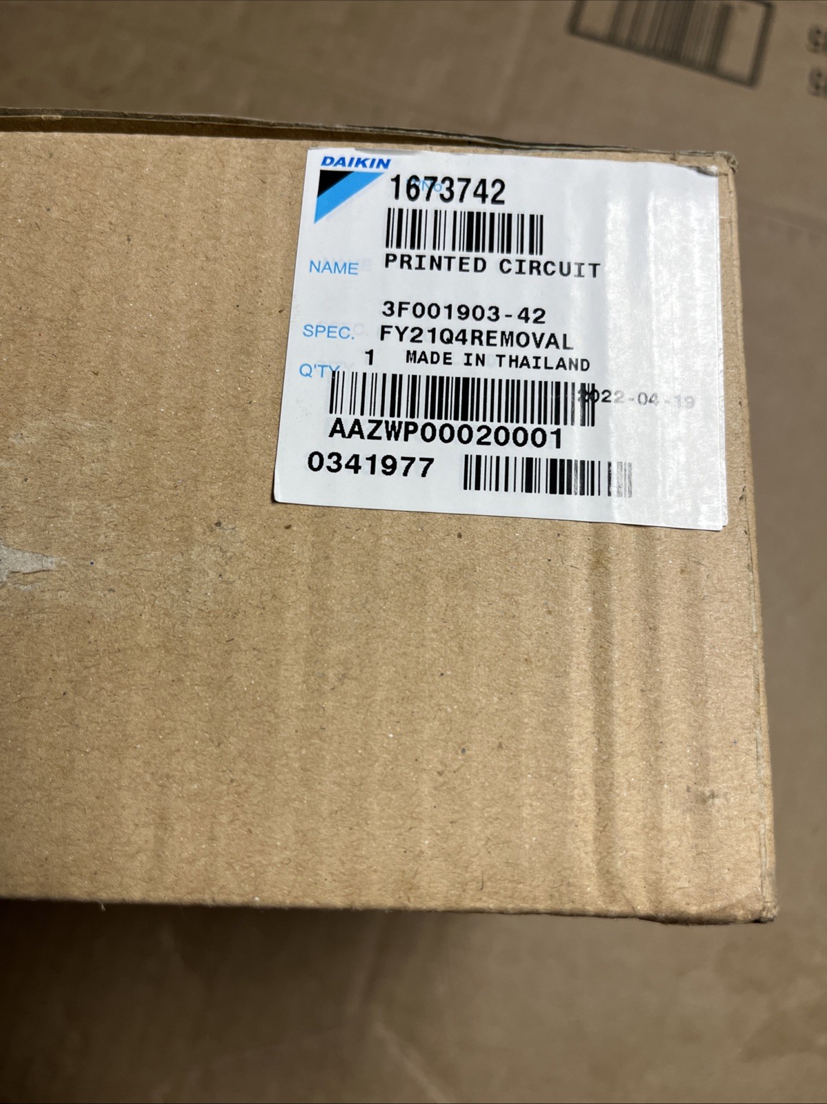 DAIKIN Printed Circuit 1673742 3F001903-42 FY21Q4REMOVAL Made In Thailand ￼