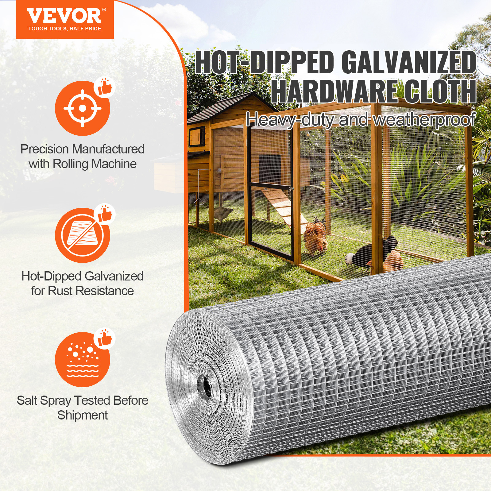 VEVOR Hardware Cloth 1/2″ 24in x 25ft 19 Ga Wire Mesh Roll Chicken Wire Fencing