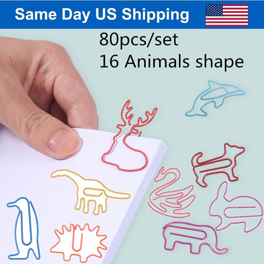 80pc 16 Cartoon Animals Shape Mini Paper Clips Stationery Bookmark Office School