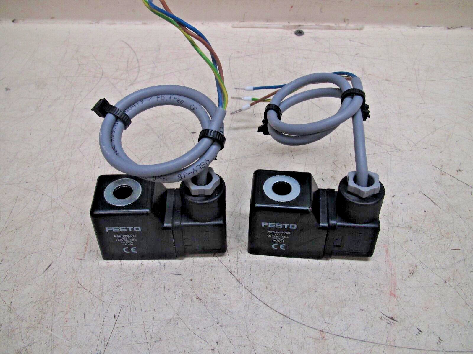 Lot Of 2 Festo Solenoid Valve 220V AC 60Hz 36/28VA IP00/65 P/N: MSW-220AC-60