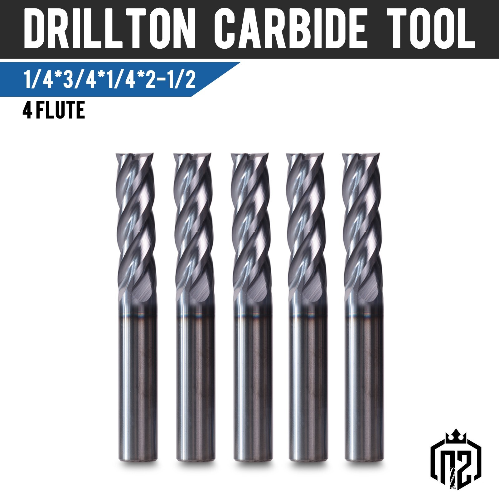 5PCS 4-Flute 1/4″ x 3/4″ x 2-1/2″ Solid Carbide End Mills – AlTiN Coated CNC Bit