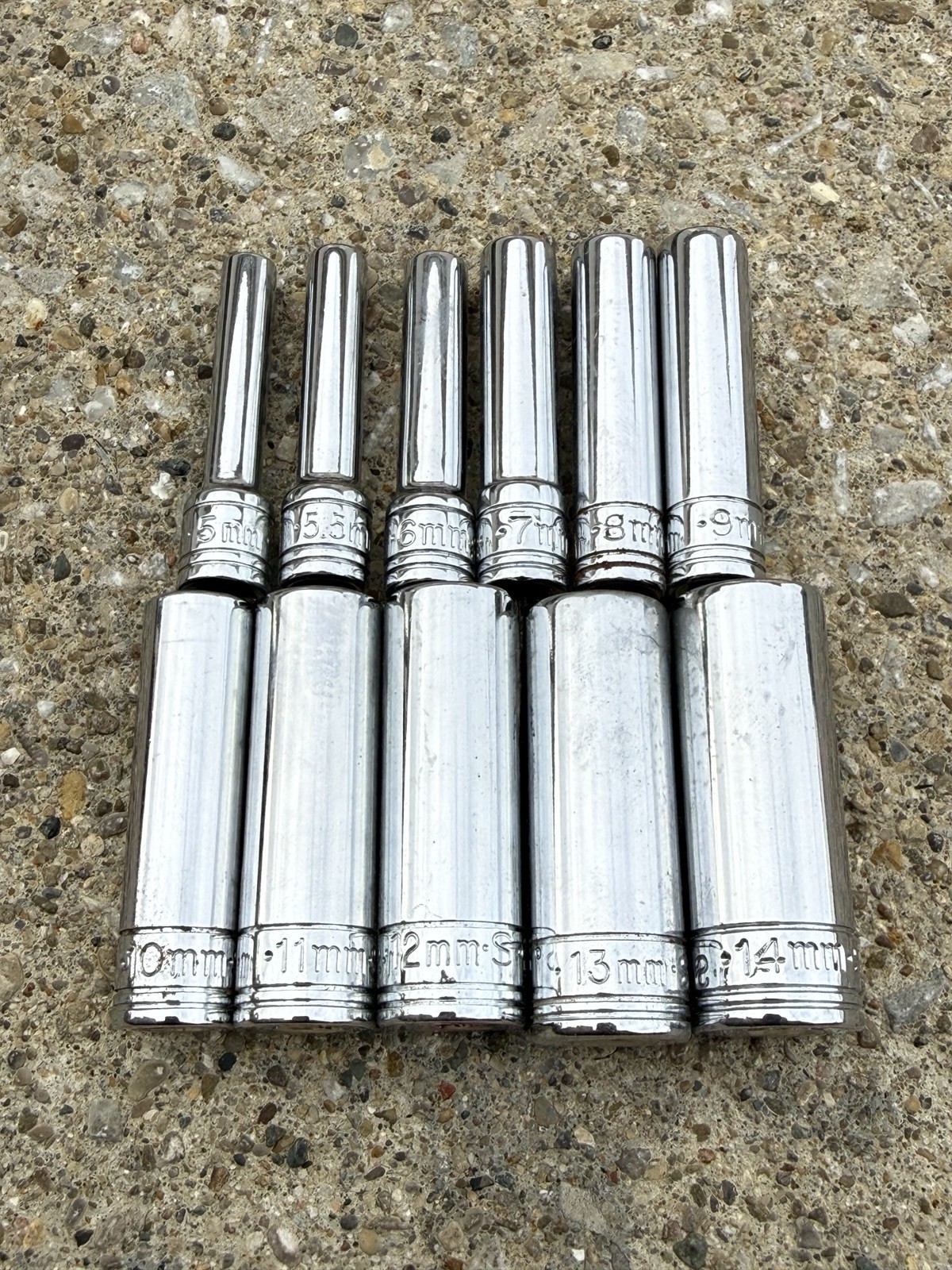 SK Tools Socket Set 1/4″ Drive 12 Point, Deep, Metric 11 Pieces 5-14mm -Clean