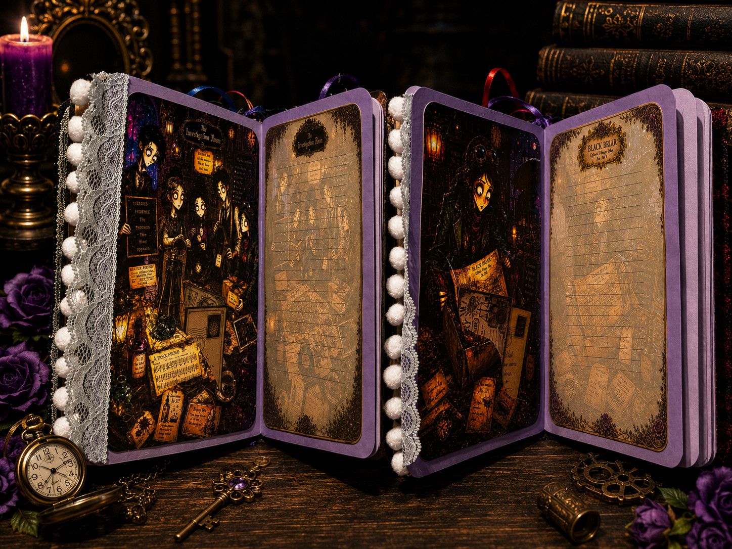 Handmade Gothic Junk Journal Black Briar Tim Burton Style Interactive OOAK