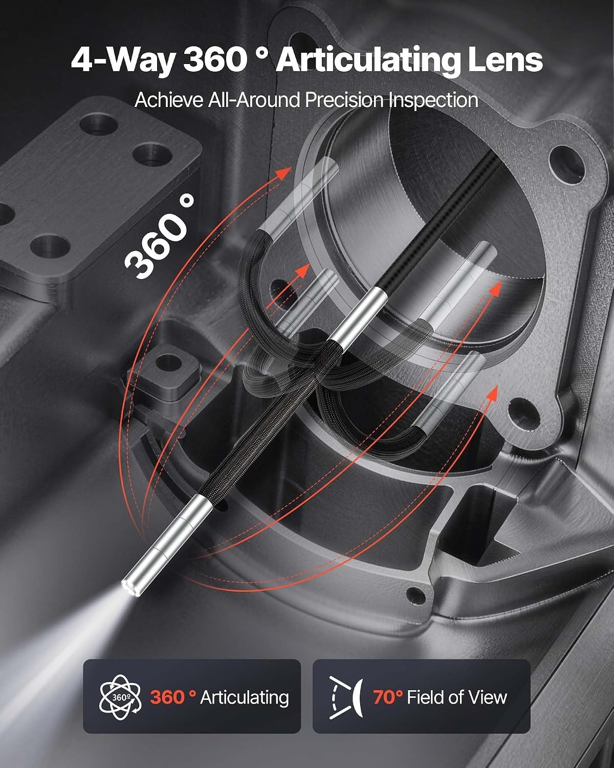 4.9FT 4-Way Articulating Endoscope with Light, 1080P HD Borescope Camera