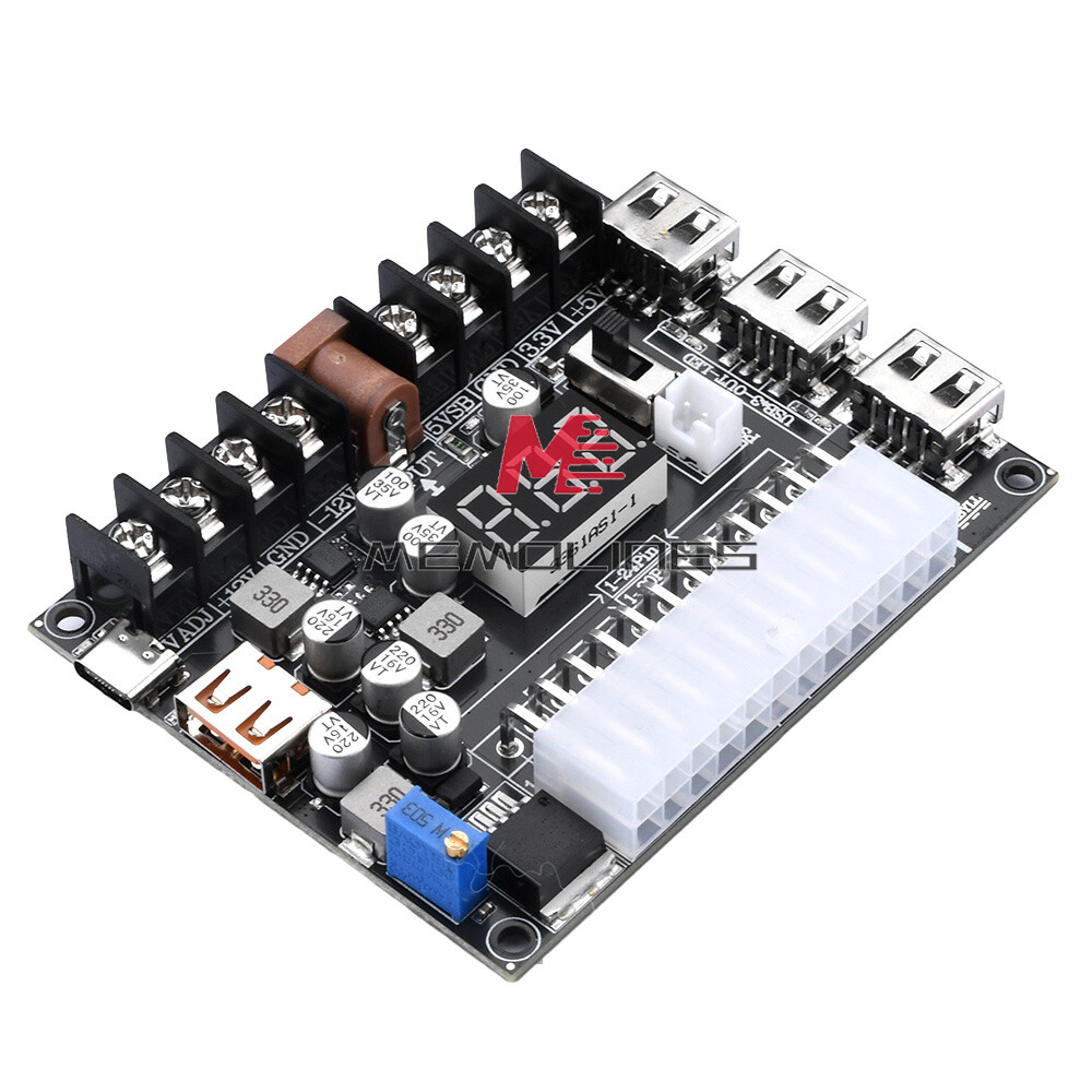 20/24Pin ATX Power Supply Breakout Board Adjustable Voltage Module + Case USA