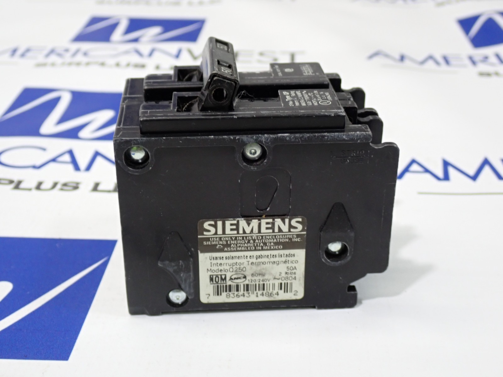 Siemens Q250 2 Pole 50 Amp 120/240 Volt Plug On Circuit Breaker Tested