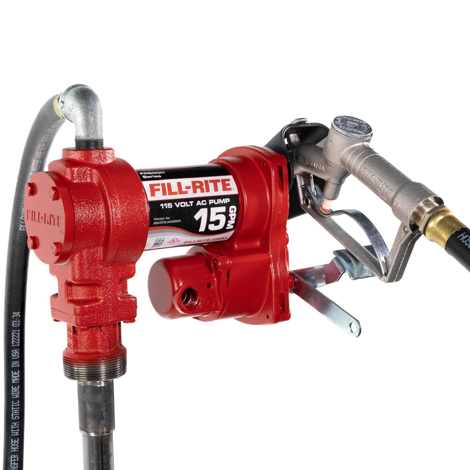 Fill-Rite FR610H 115V 15 GPM Fuel Transfer Pump W/Discharge Hose & Manual Nozzle