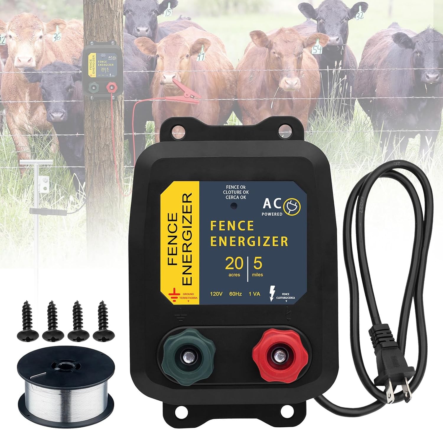 Electric Fence Charger PE2 0.10 Joule, 2-Mile/ 8 Acres Plug in Electric Fence Ch