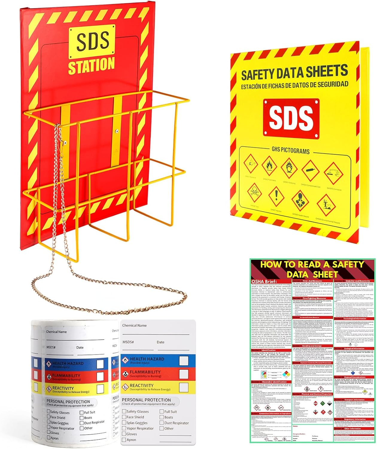 MSDS SDS Binder and Wall Station,Yellow Heavy Duty 3 Inch Material Safety Data S