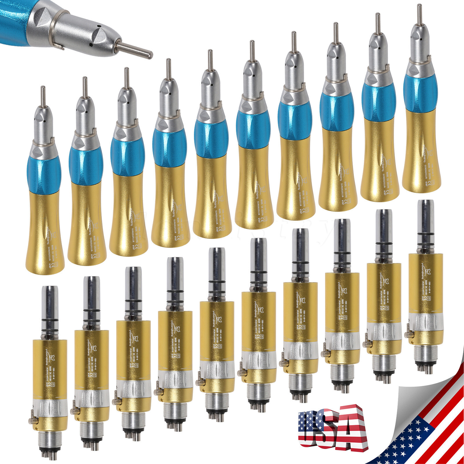 NSK Style Dental Slow Low Speed Straight NoseCone 4Hole Air Motor Handpiece Gold