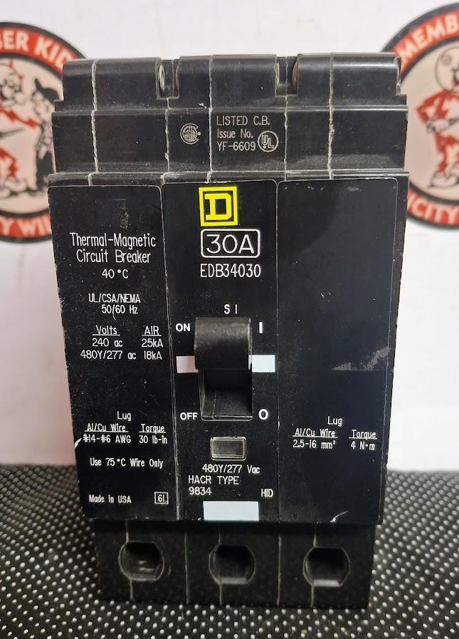SQUARE D EDB34030 30A 3P 480/277V Circuit Breaker SHIPS SAME DAY