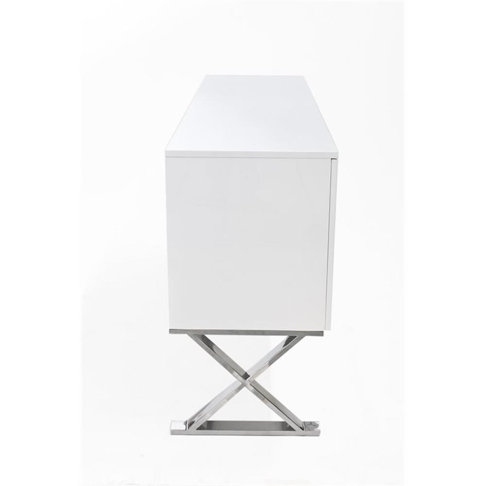 Pangea Home Alexa Modern Gloss Lacquer & Polished Steel Metal Buffet in White