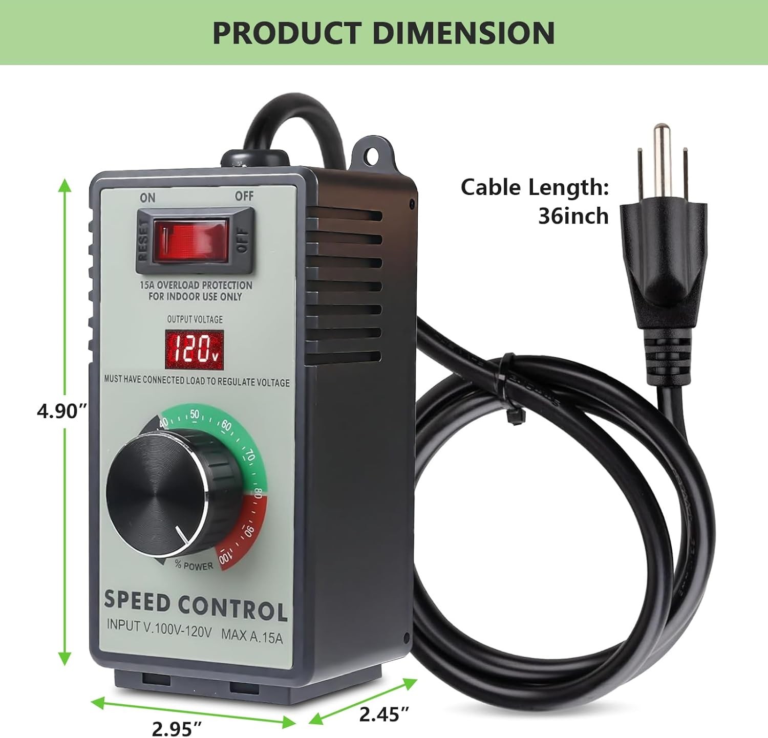 AC Motor Speed Controller 120V 15A Max – Variable-Speed Controller & Fan Spee…