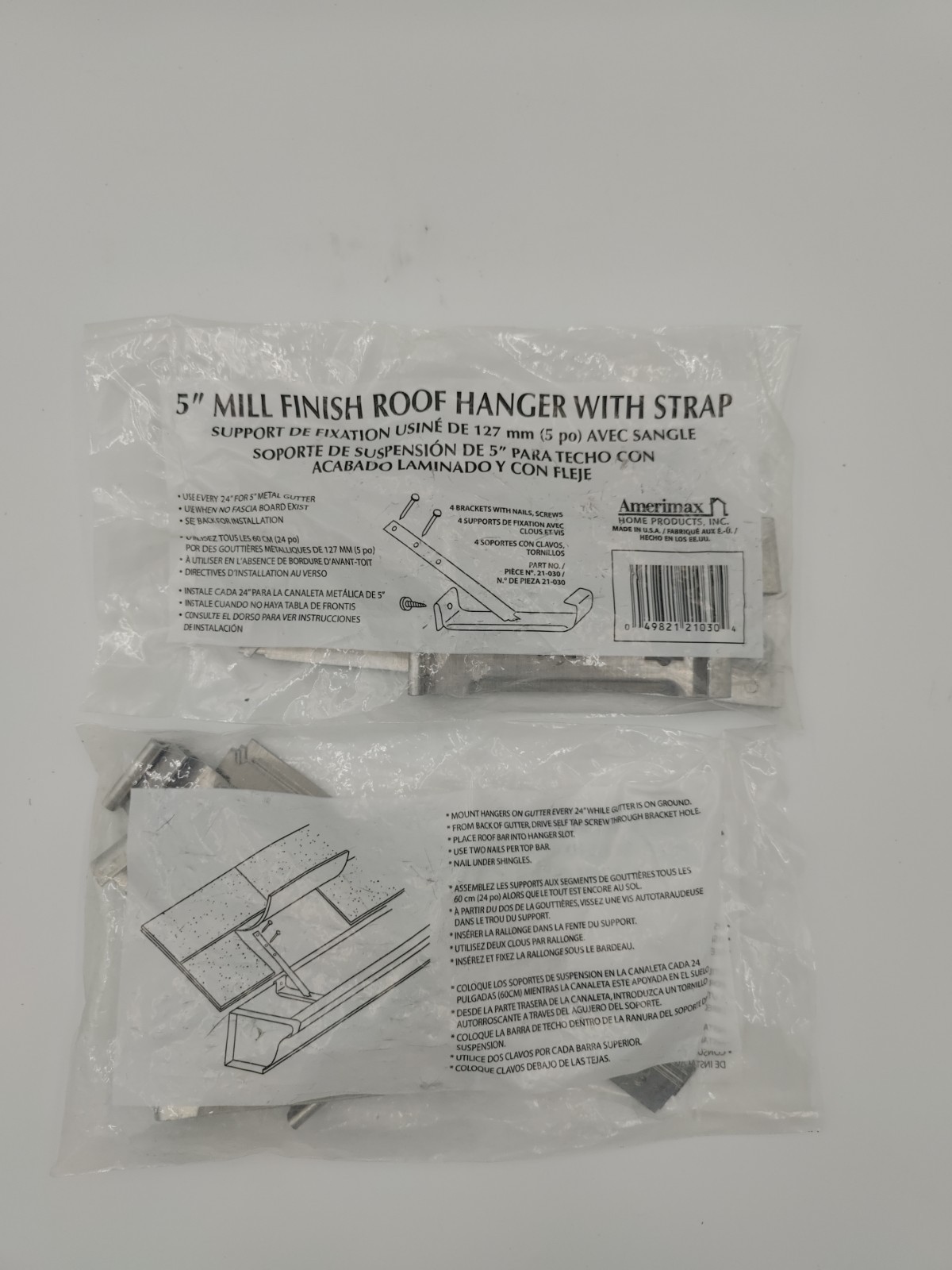 2 Packs of Amerimax 5″ Mill Finish Roof Gutter Hanger & Strap 8 Total Brackets