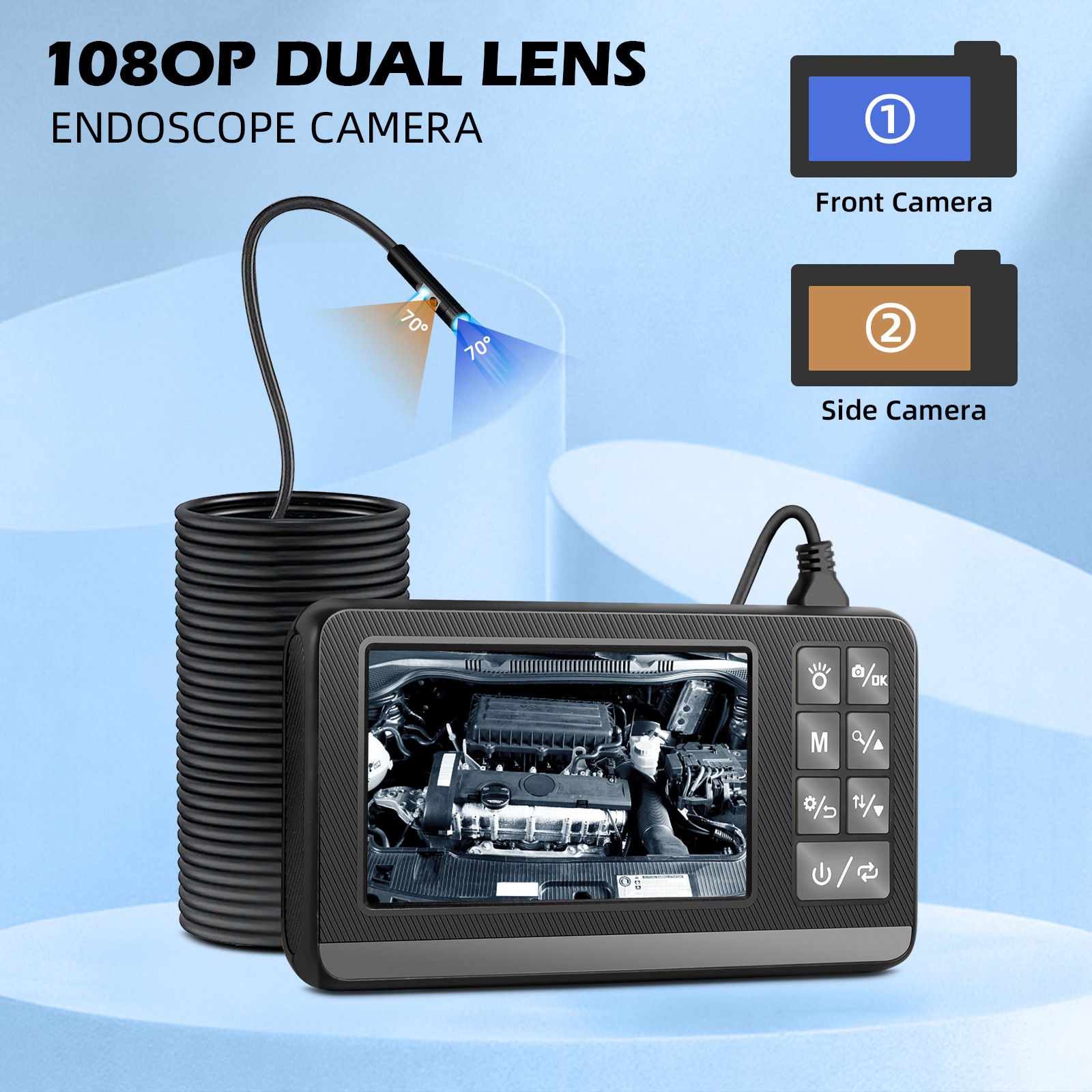IP67 Rated Dual Lens 5M Camera Built LCD Screen Pipe Drain Inspection Scope
