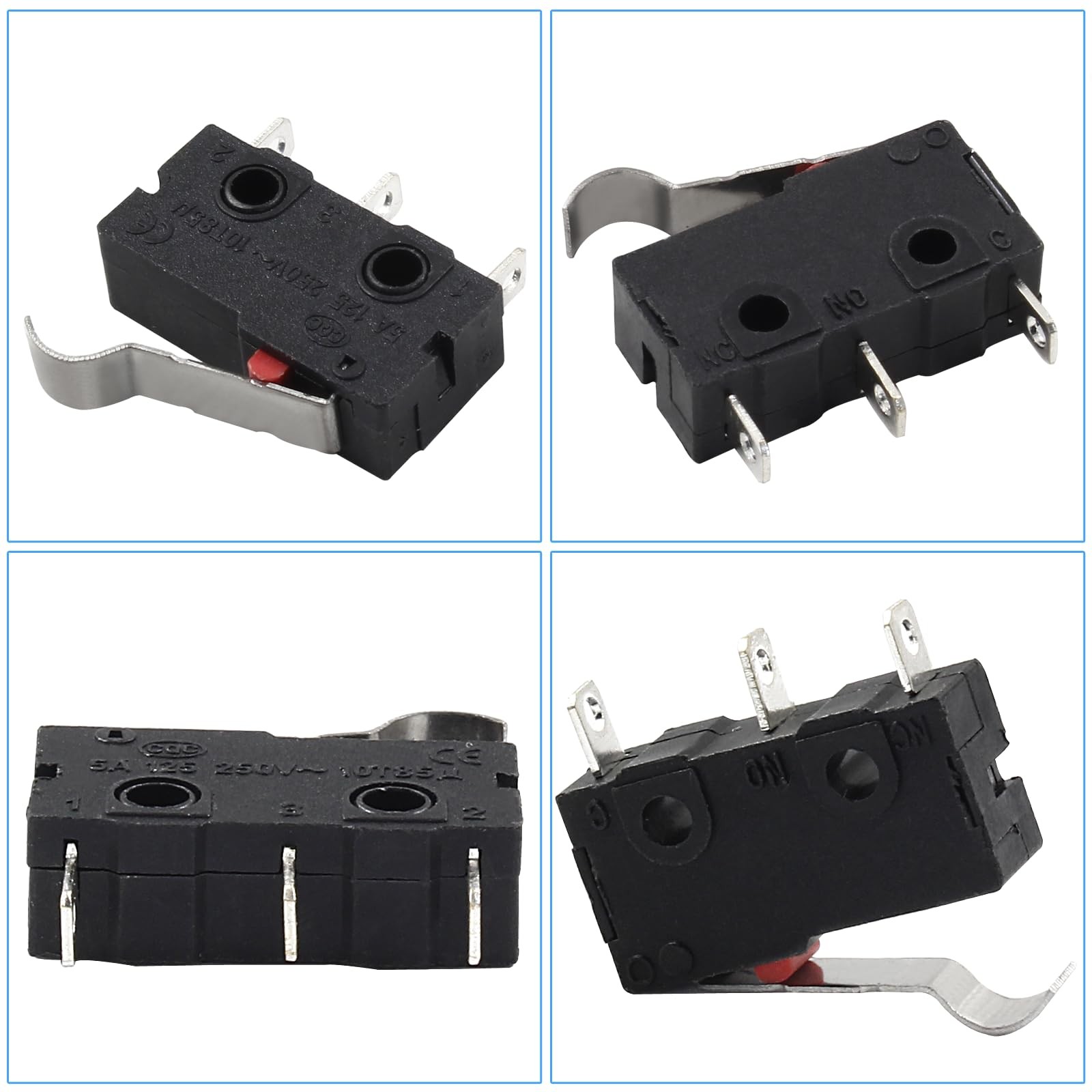Litoexpe 12pcs Micro Limit Switch with Curved Lever SPDT 5A 3 Pin for Industrial