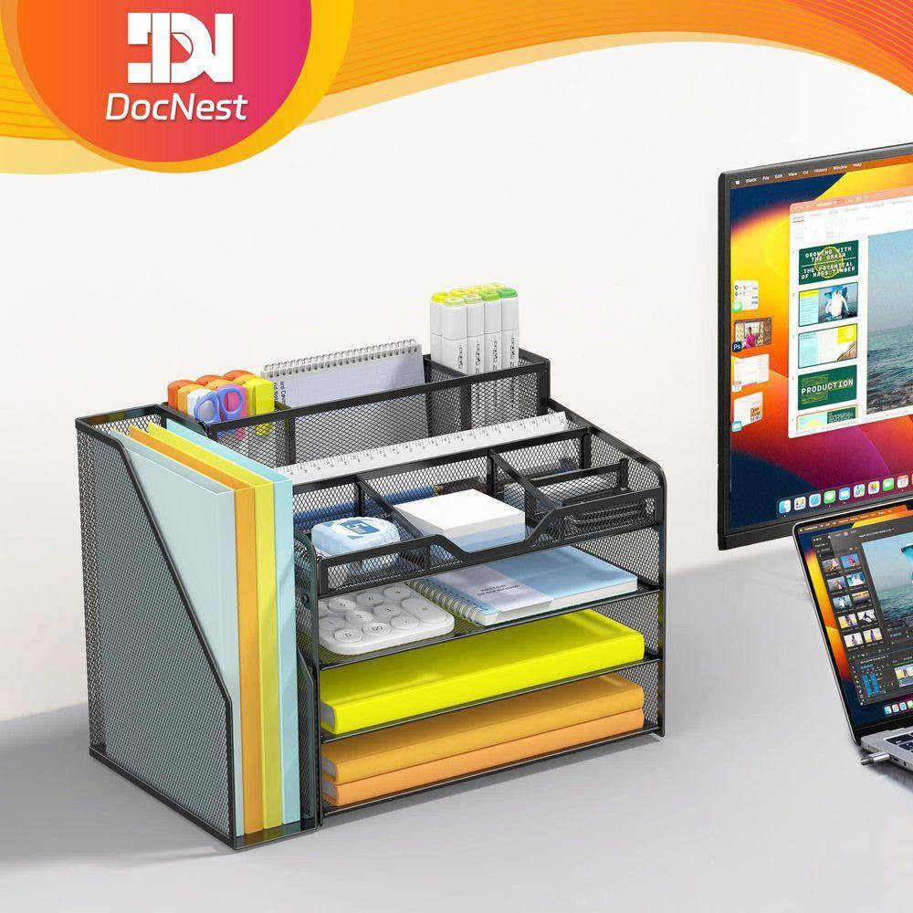 10.9 in X 15.5 in 4 Tier Paper Letter Tray with File Holder, Desk Organizer Tray