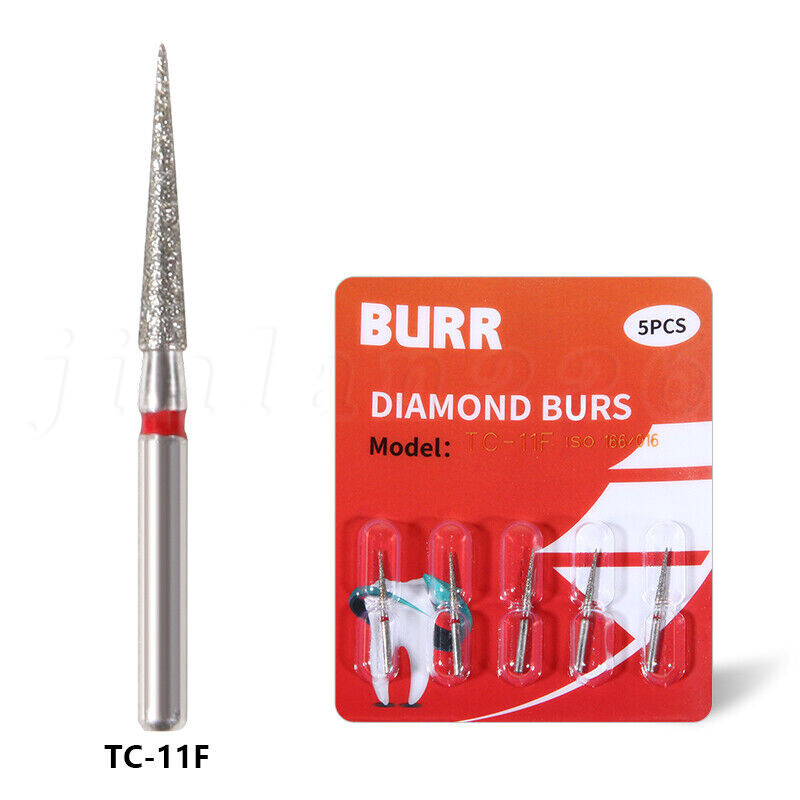 50pcs Dental Diamond Burs Burr FG 1.6mm Tips TC-11F for High Speed Handpiece Red