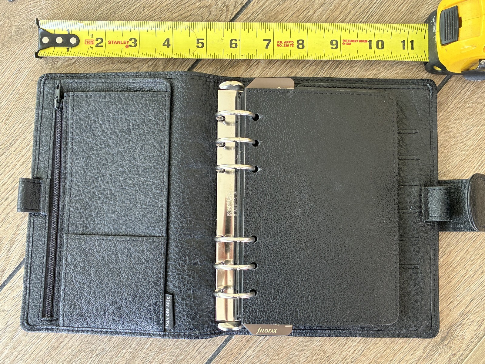 VAN DER SPEK Black Planner Cover for FiloFax Personal Size w/Leather Flyleaf