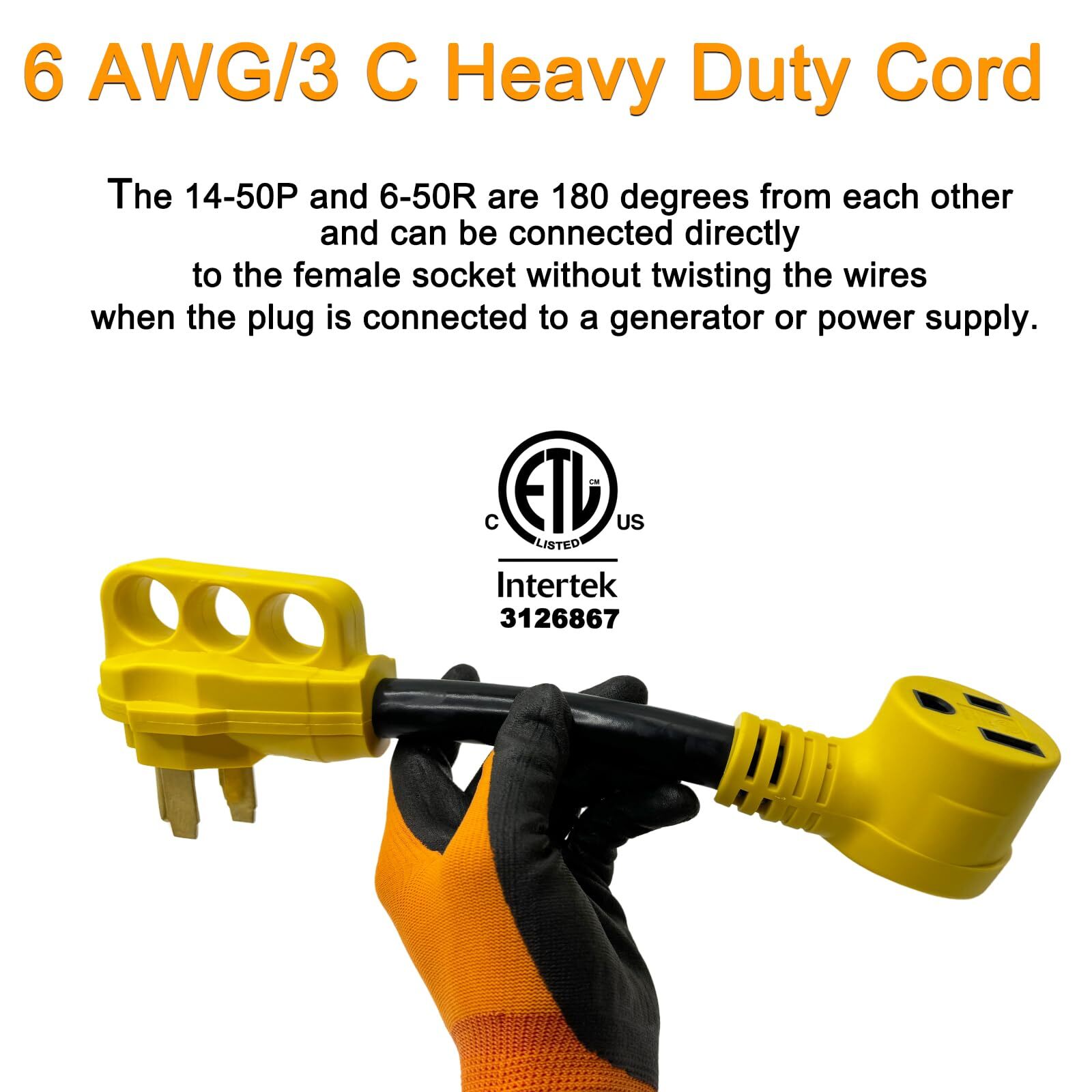 Welder Adapter Cord 50 Amp,STW 6 AWG NEMA 14-50P Male to 6-50R Female Heavy Duty