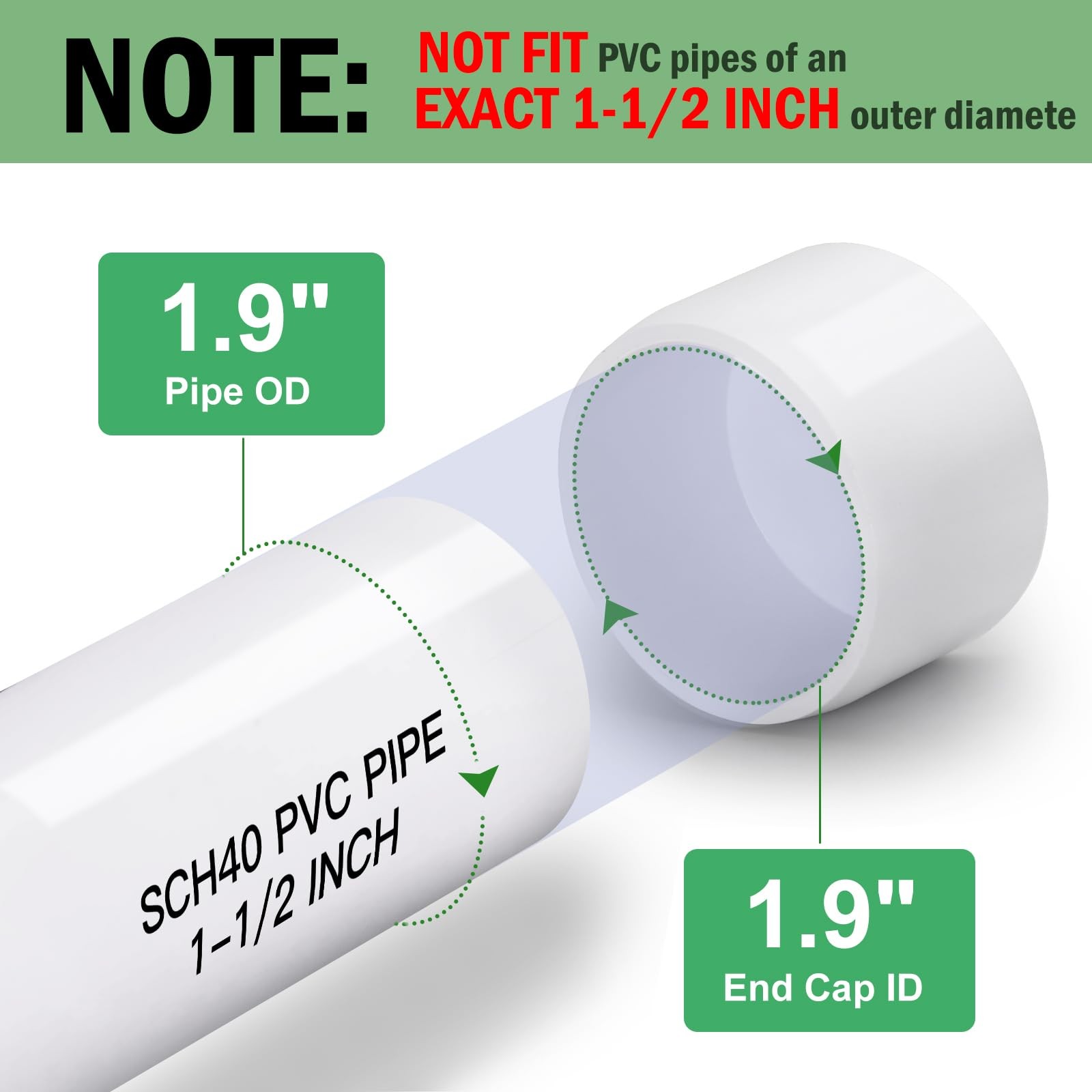 SCH40 PVC Cap 1-1/2 Inch – Fit (Fits Sch40 Pipe Od 1.90″), White
