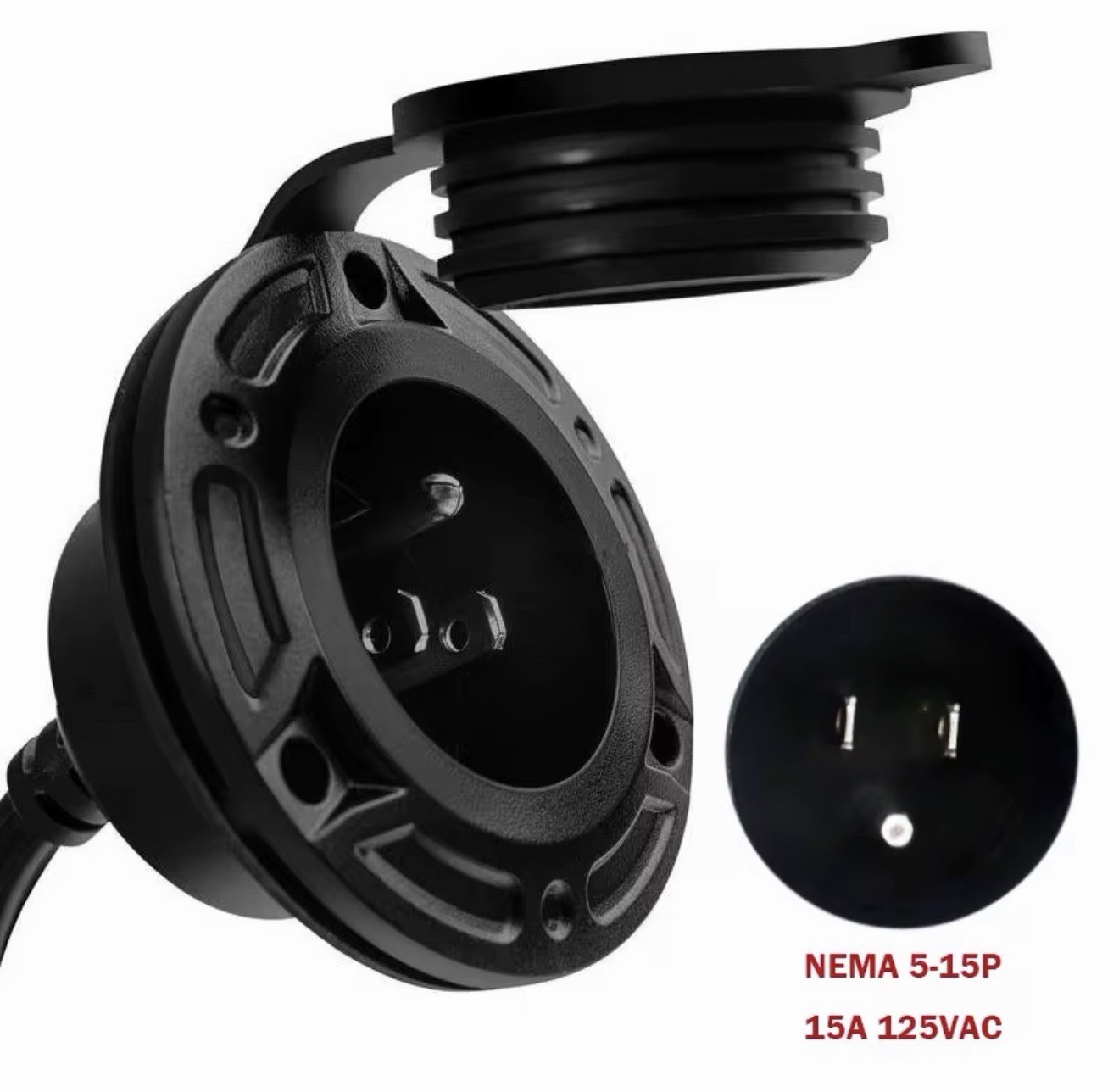 HMMWV HUMVEE RV Shore Power Inlet Charger Plug 15 Amp AC Port Plug, Black