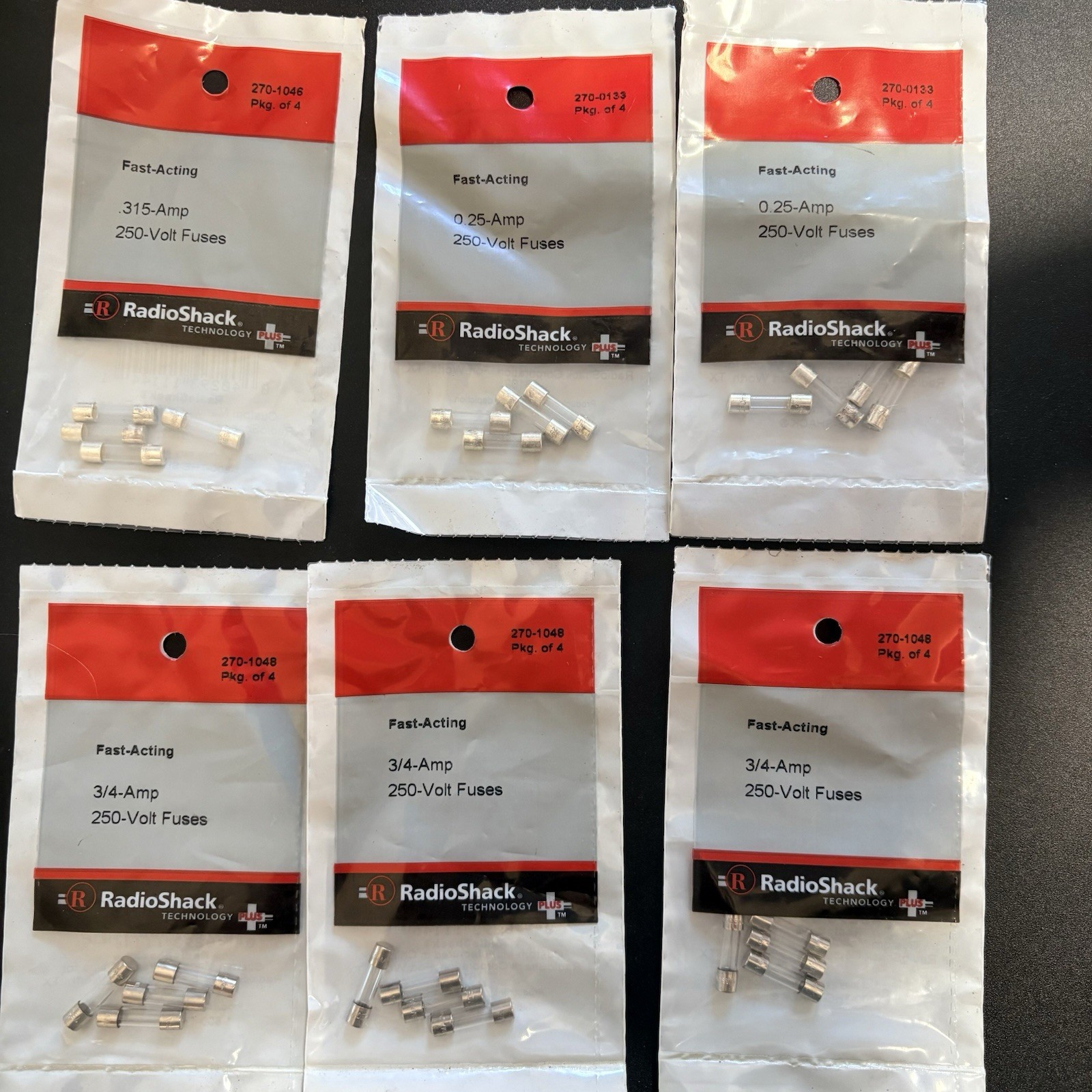 NOS Vintage RadioShack Fast-Acting Mixed Fuse Lot 27 Packs 98pc Glass Ceramic