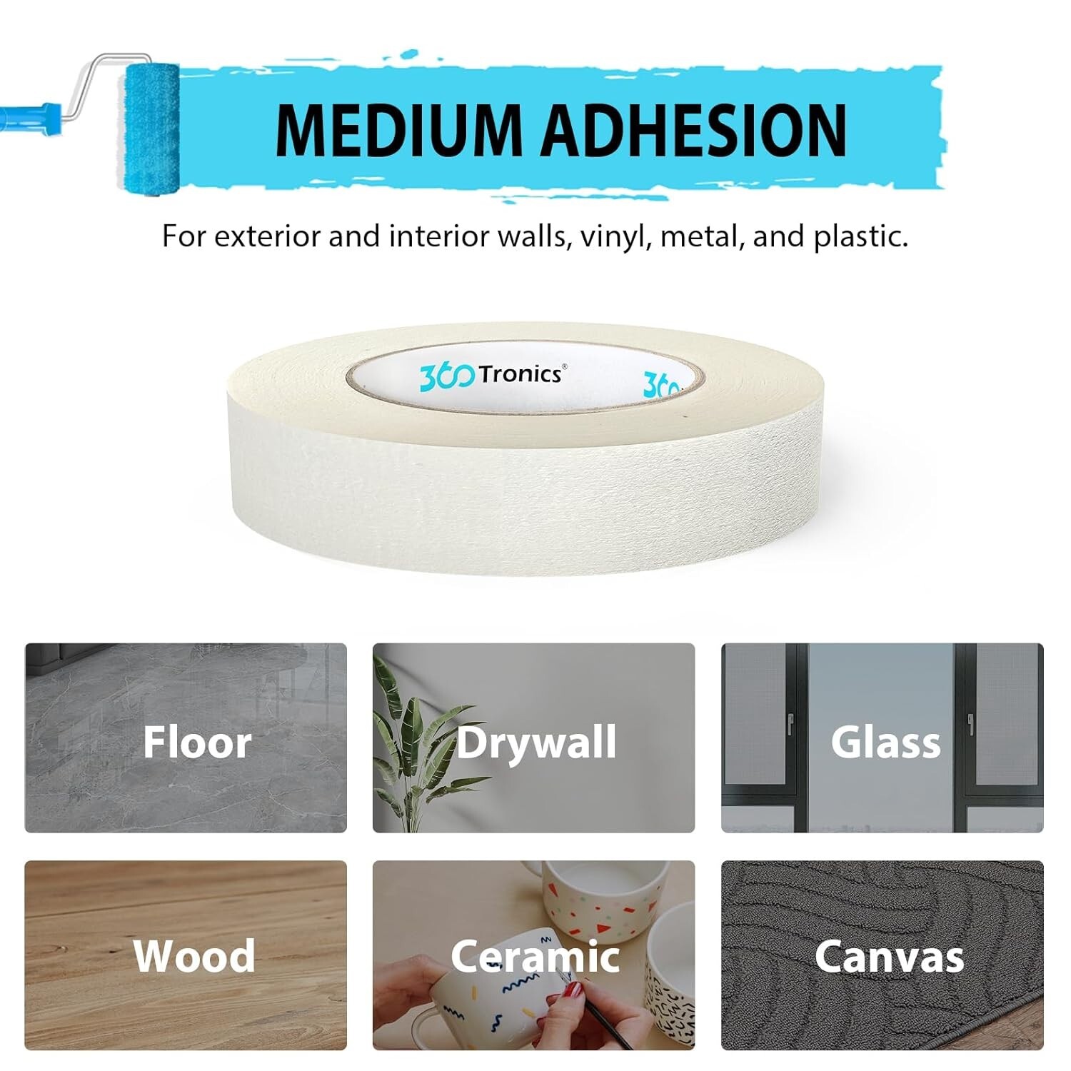 White Painters Tape Multi-Surface Tape, 1 in x 60 yards per roll, Easy to Remove
