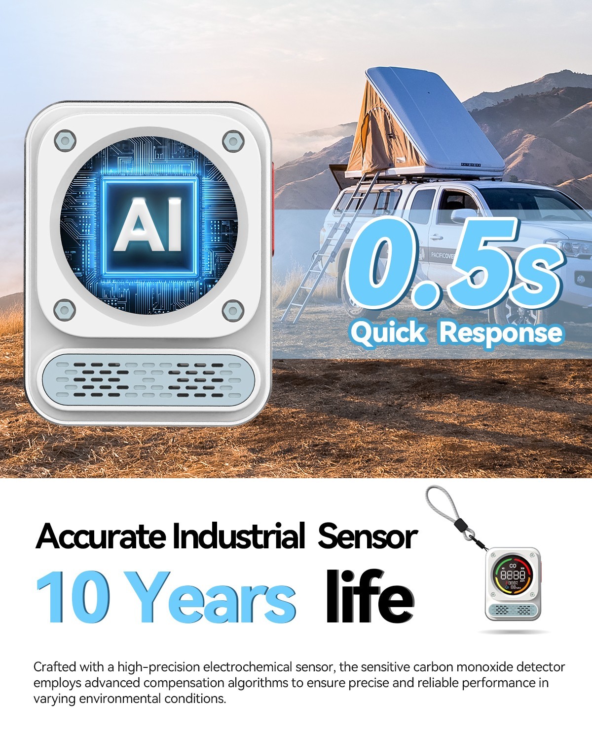 MOESAPU 3-In-1 Portable Carbon Monoxide Detector, 0-1000ppm CO Meter