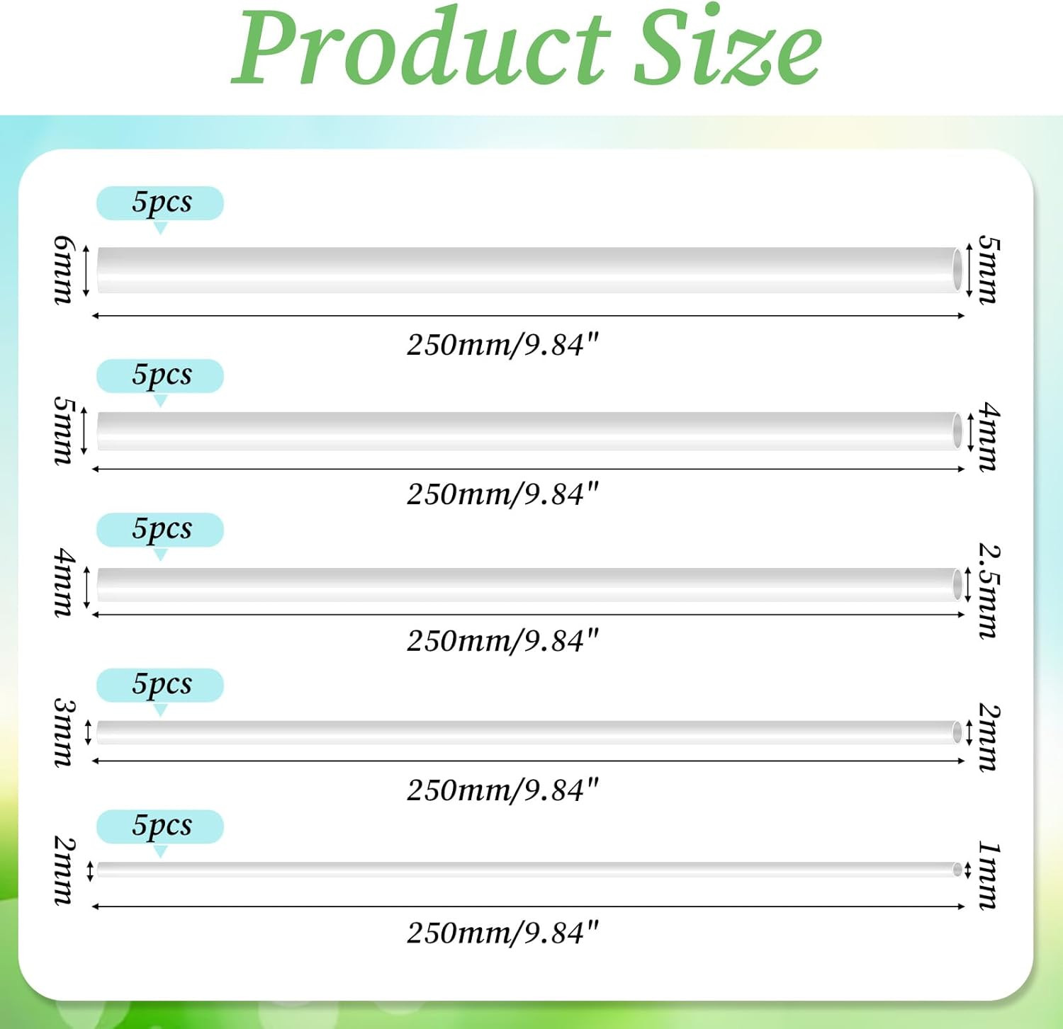 25 Pcs ABS Plastic round Tubes 5 Sizes ABS White Bars Rod Hollow 2Mm 3Mm 4Mm 5Mm