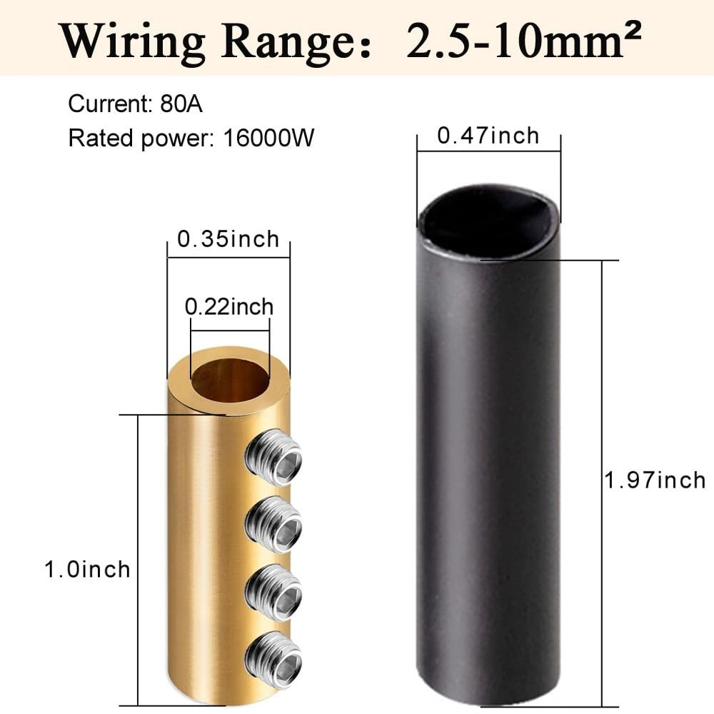 6 8 10 AWG Wire Connector Kit 80A Splicing Terminal Screw Heat Shrink Waterproof
