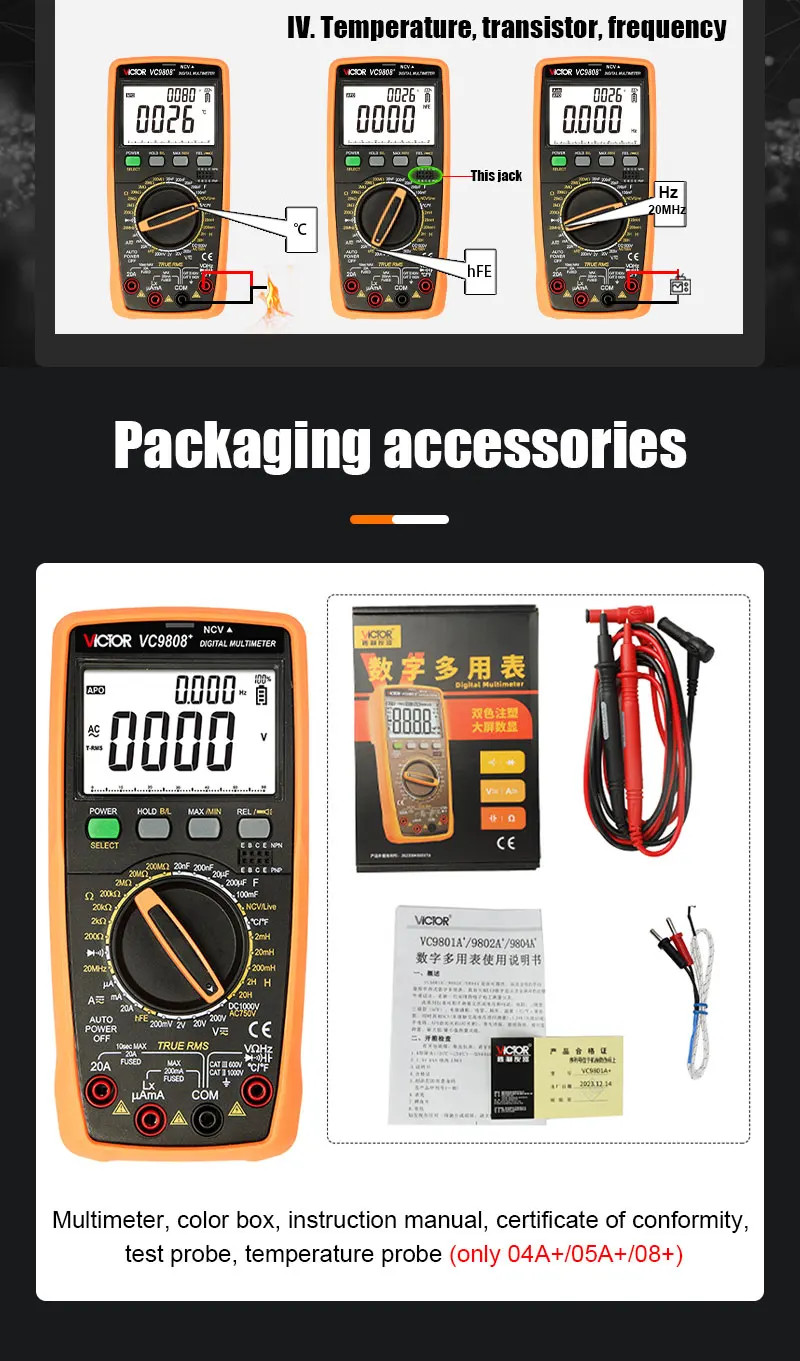 Digital Multimeter Voltage Tester Capacimeter Frequency Temperature Measuring