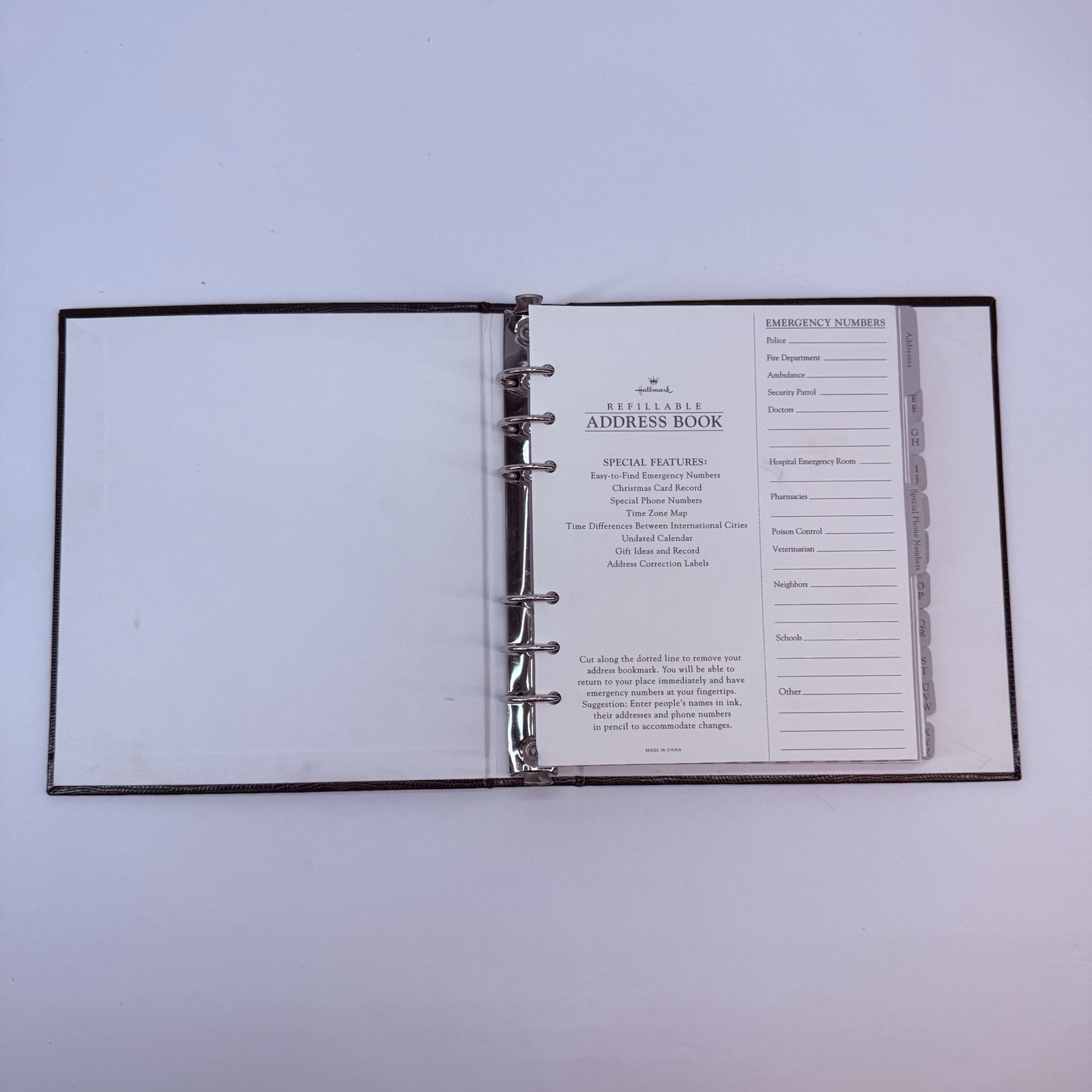 Hallmark Classic Address Book Simulated Leather Ringbound Divided Sections