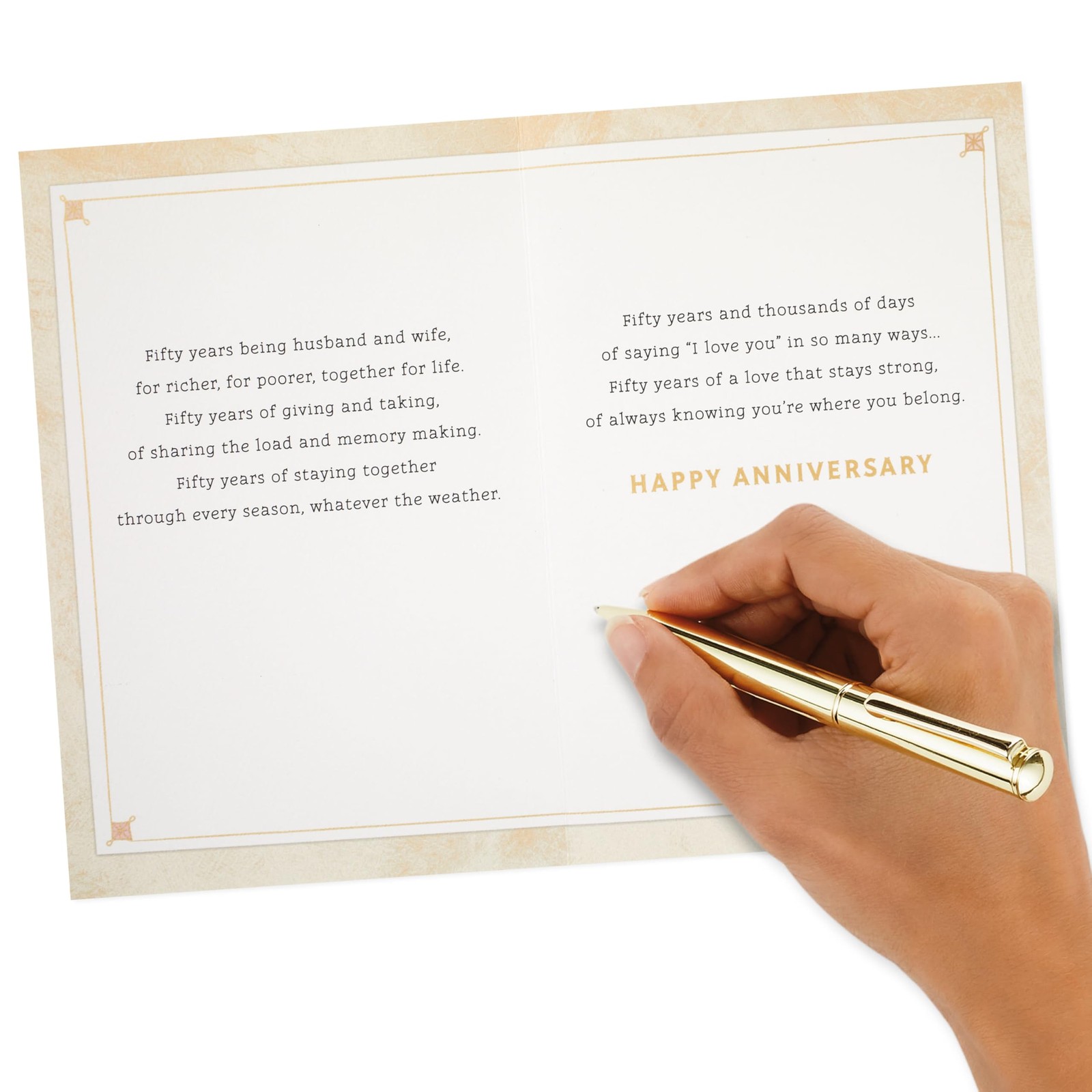 Hallmark 50th Anniversary Card 5 inches x 7.2 inches, Golden